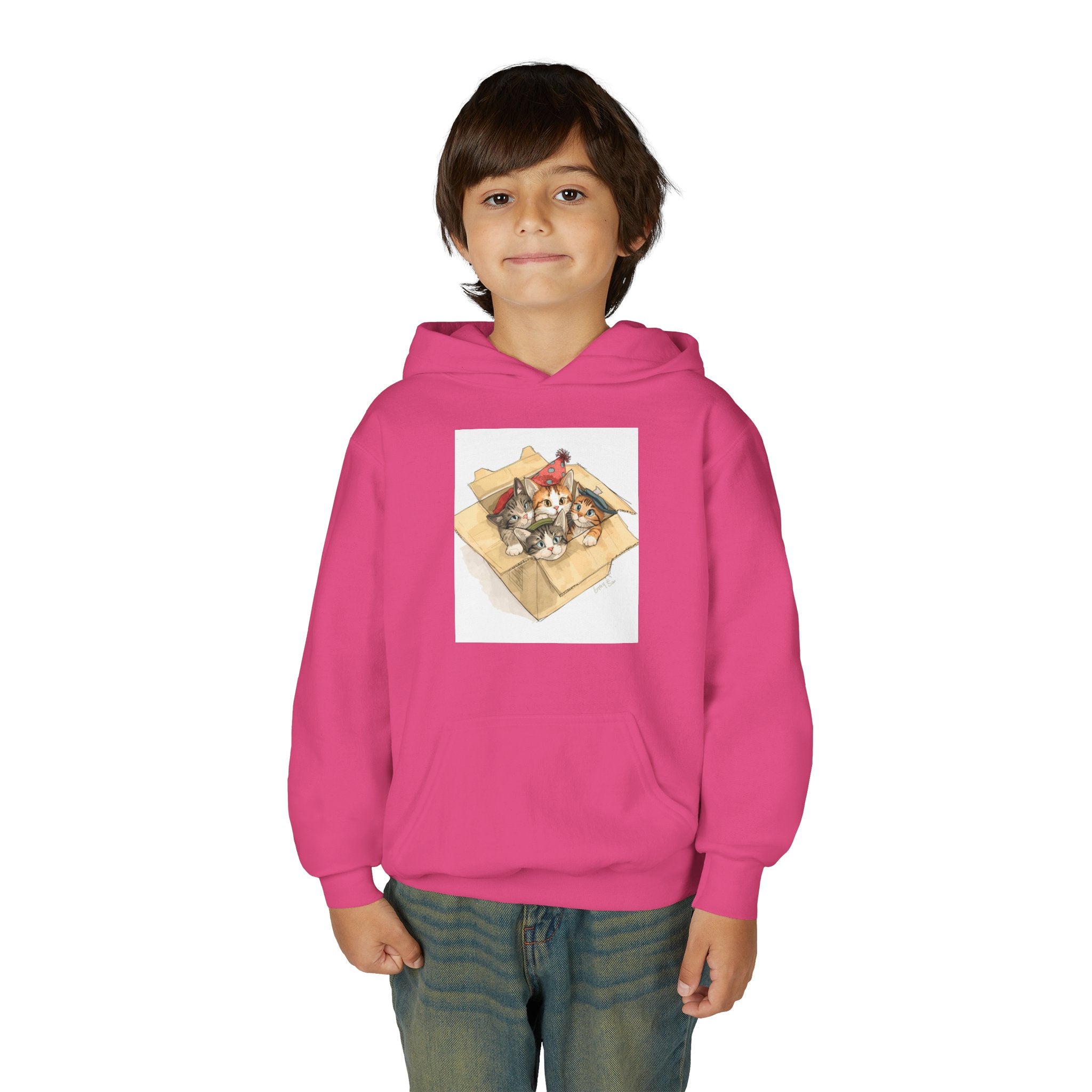 Cute Kittens In Box Youth Heavy Blend Hooded Sweatshirt