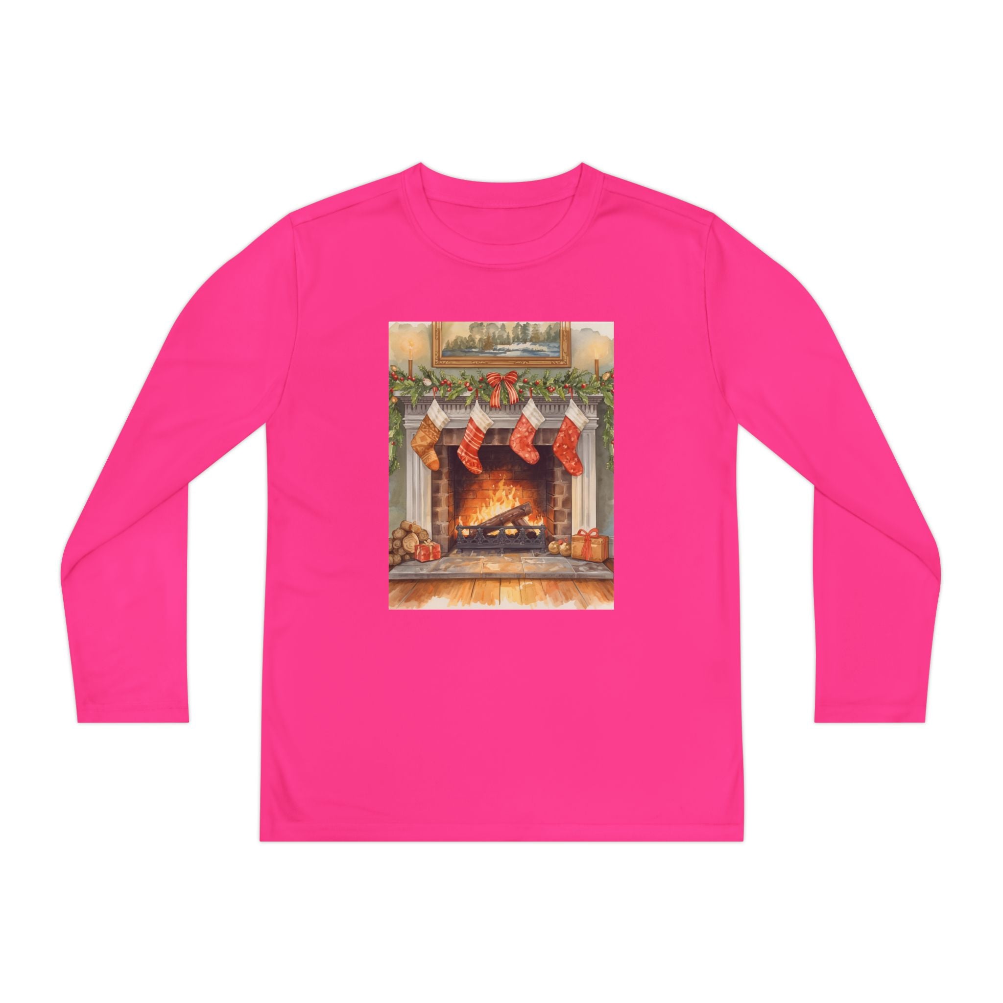 Christmas Stocking Fireplace Youth Long Sleeve Competitor Tee