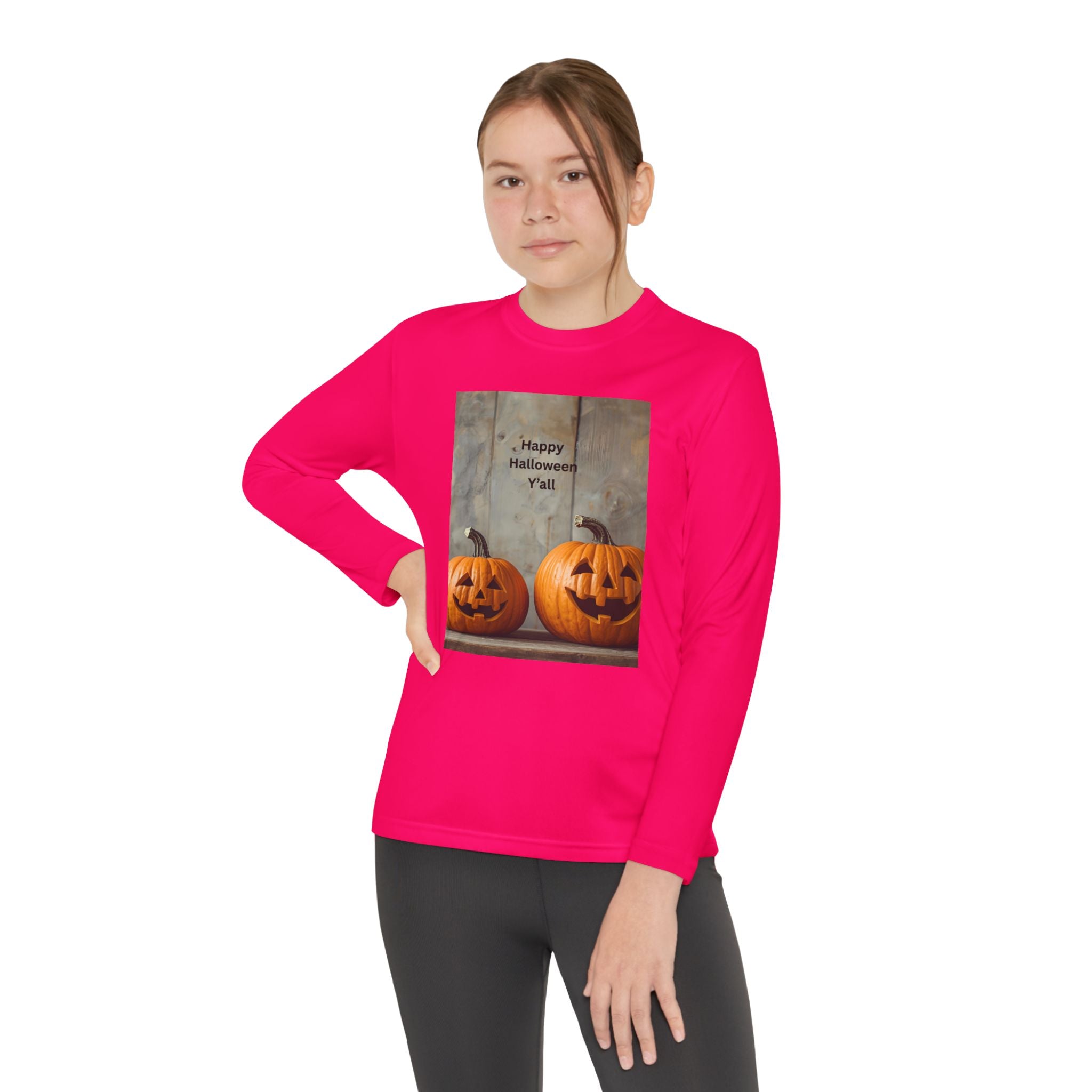 Youth Halloween Pumpkin Long Sleeve Tee, Funny Halloween Shirt, Kids Pumpkin Tee, Fall Celebration Top, Spooky Season Apparel
