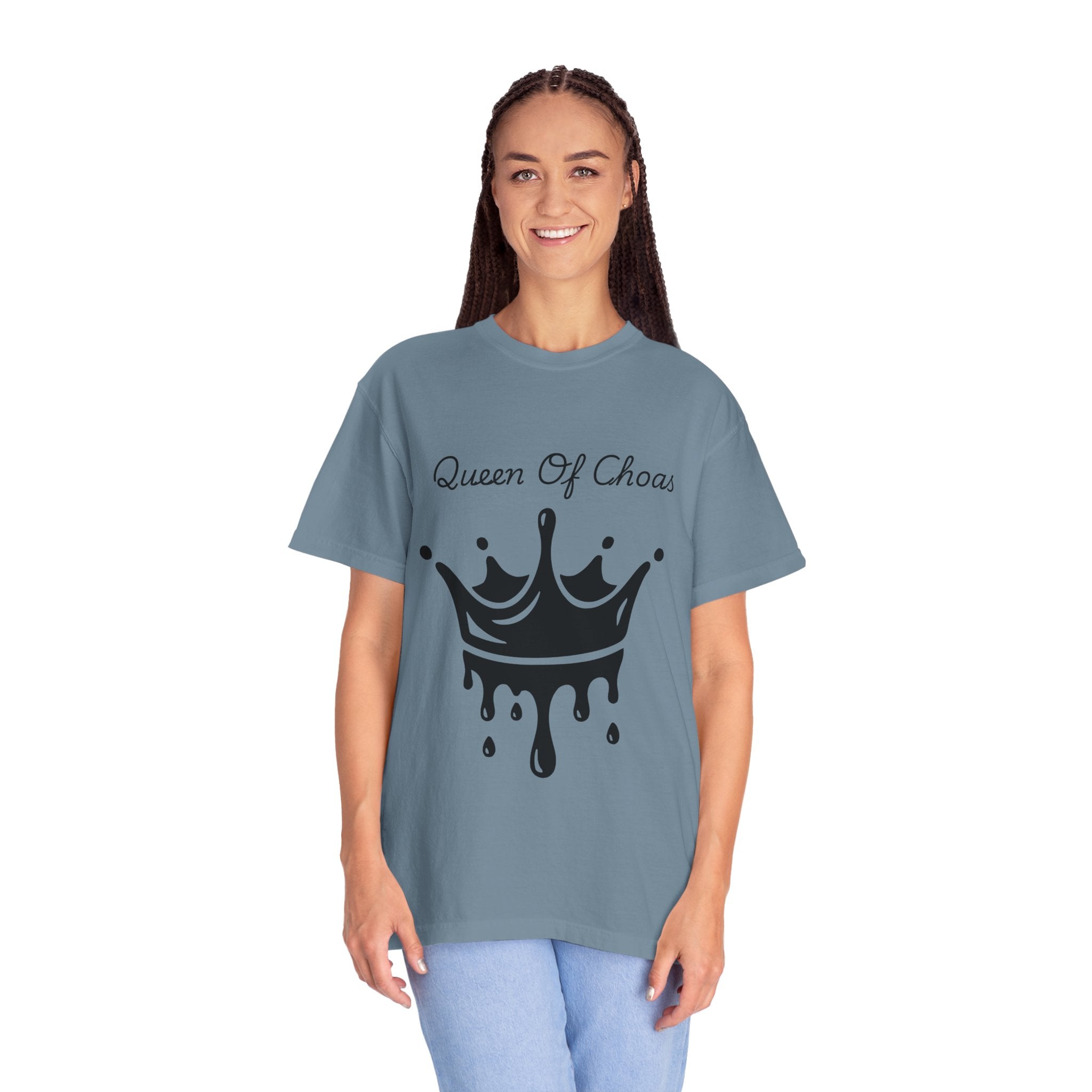 Queen of Chaos Unisex Garment-Dyed T-Shirt, Gift for Her, Casual Wear, Birthday Gift, Trendy Graphic Tee, Fun Statement Shirt