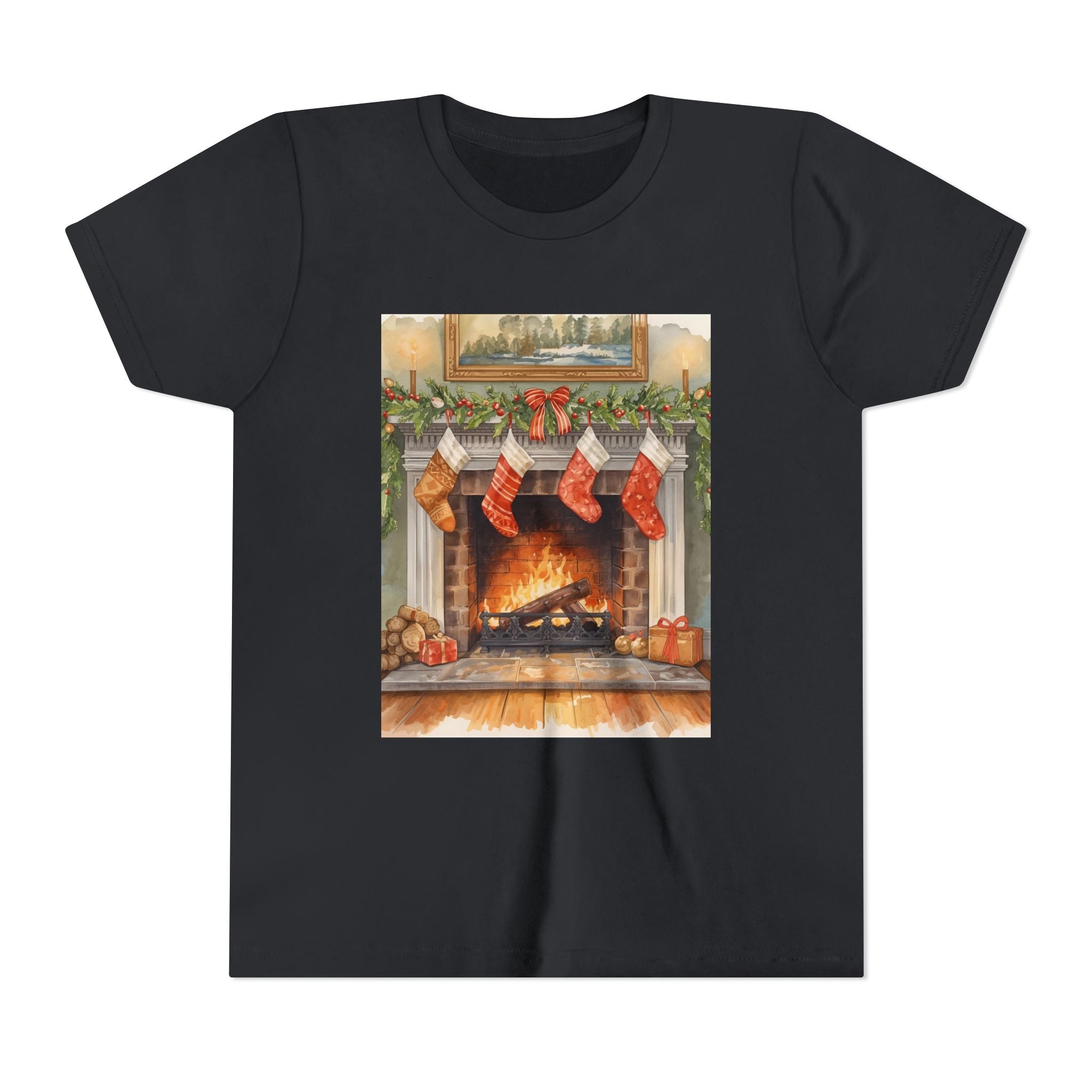 Christmas Stocking Fireplace Youth Short Sleeve Tee