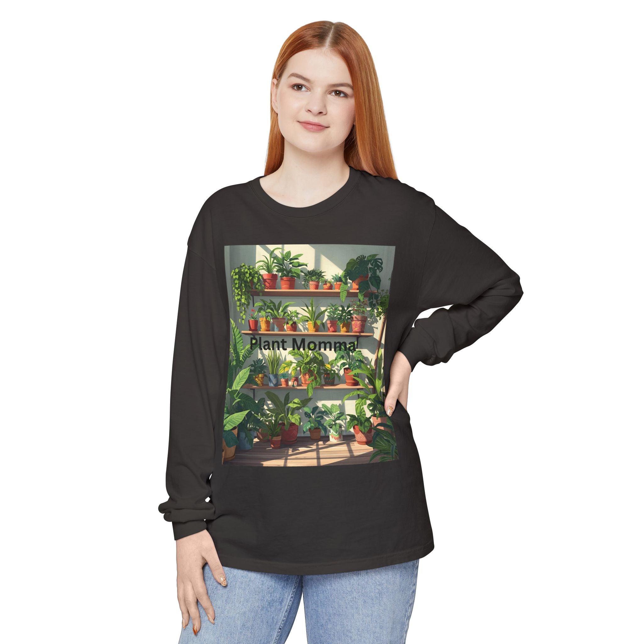 Plant Momma Long Sleeve T-Shirt, Perfect for Plant Lovers, Gardening Gifts, Eco-friendly Fashion, Casual Wear, Spring Celebrations