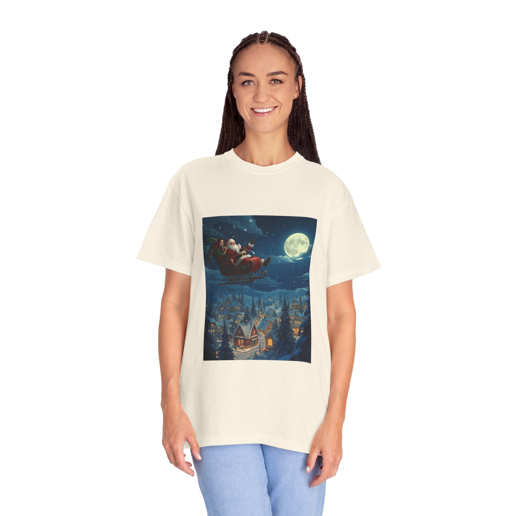 Christmas Santa Sleigh Unisex Garment-Dyed T-shirt