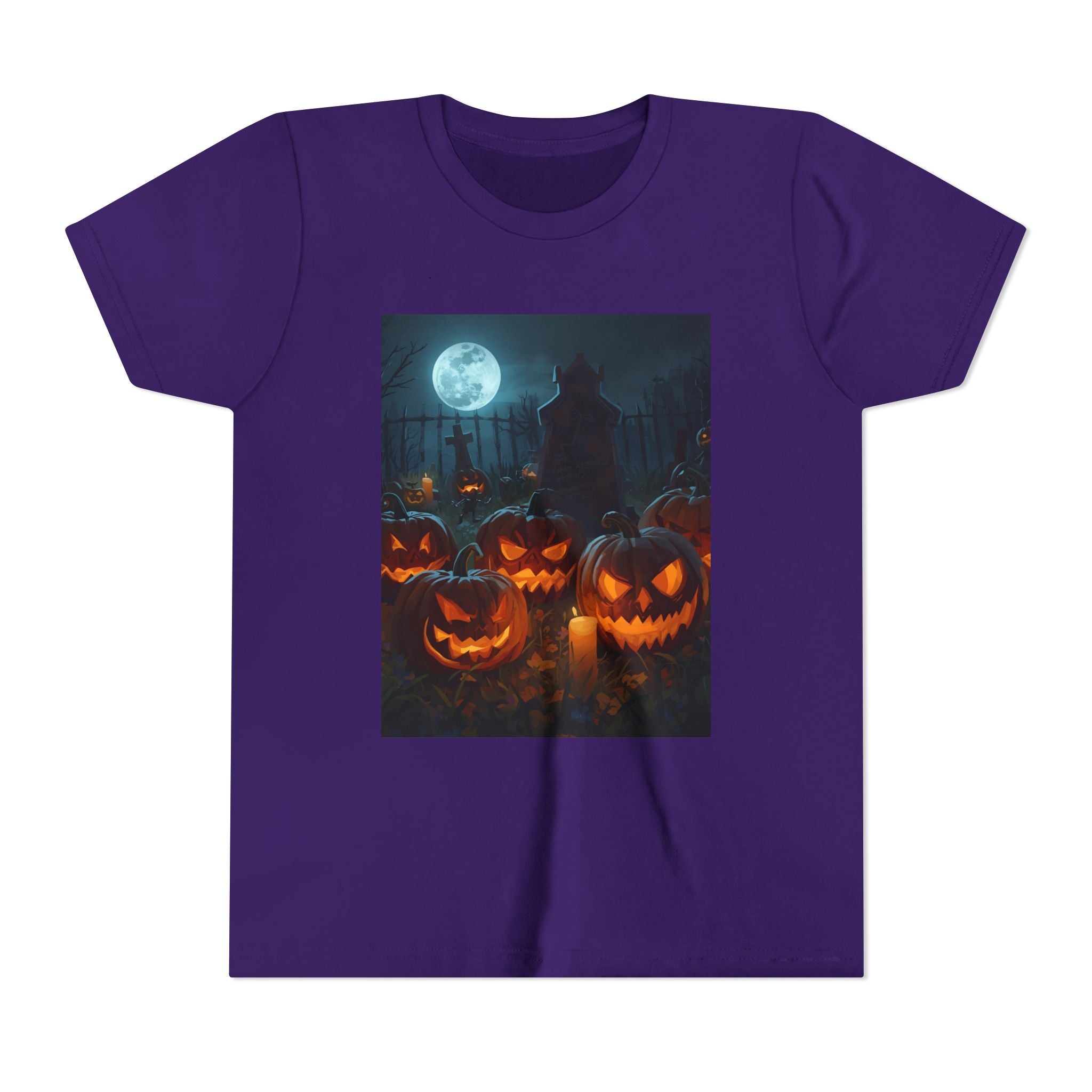 Scary Halloween Pumpkin Youth Short Sleeve Tee, Cute Halloween Shirt, Kids Costume Top, Spooky Tees, Trick or Treat Shirt