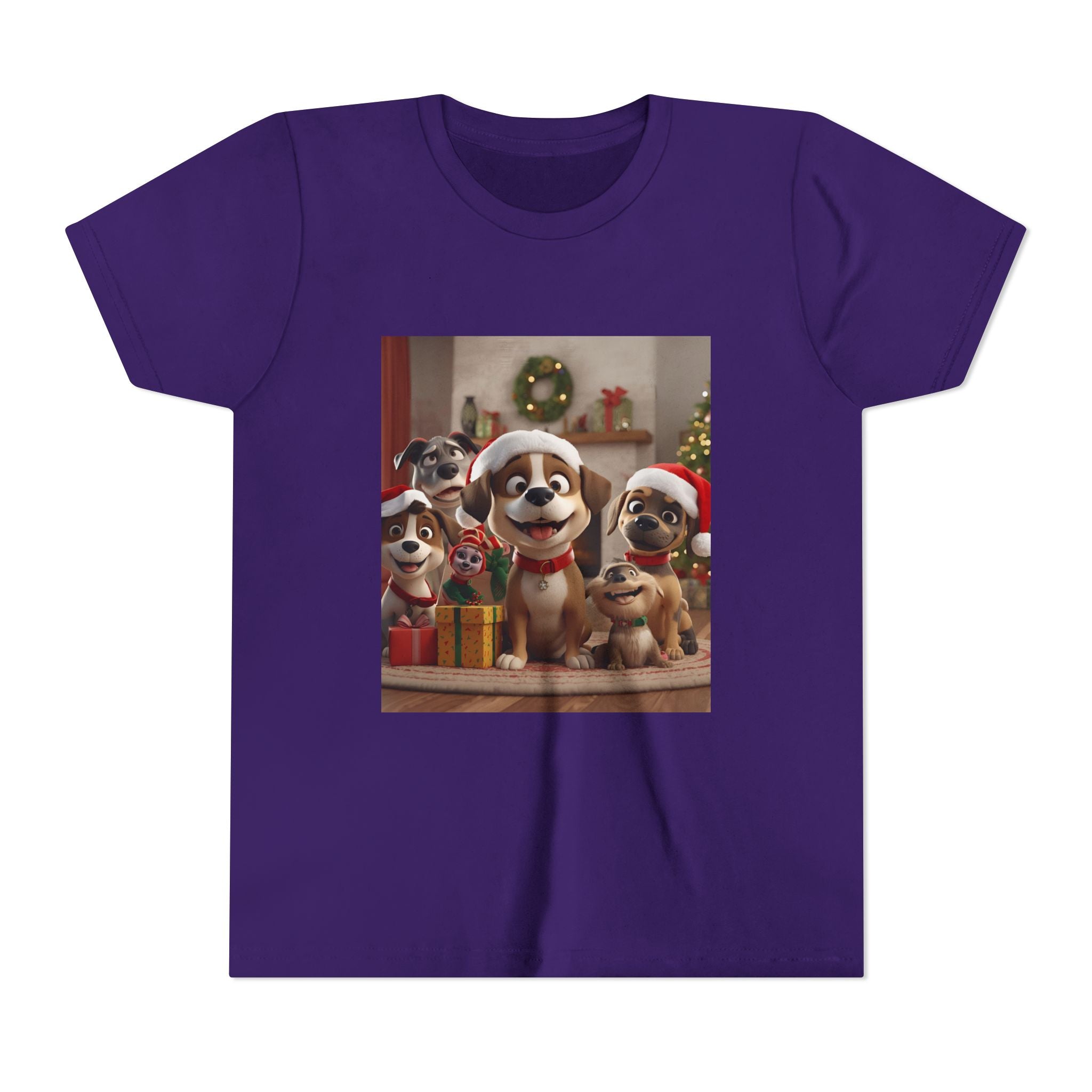 Cute Festive Christmas Dog Youth Short Sleeve Tee