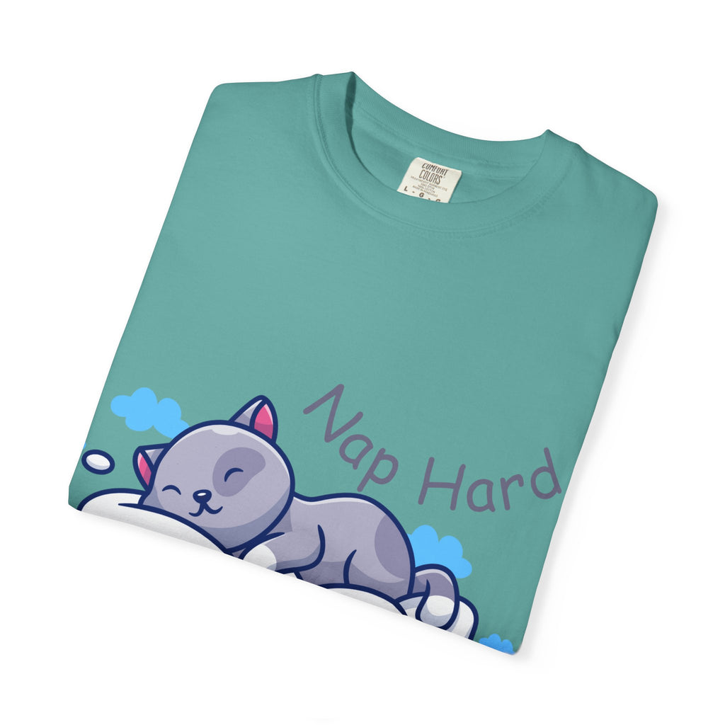 Cozy Cat Nap Hard Unisex Garment-Dyed T-shirt, Cat Lover Gift, Cozy Casual Tee, Funny Nap Shirt, Perfect for Pet Owners, Lightweight Summer Top