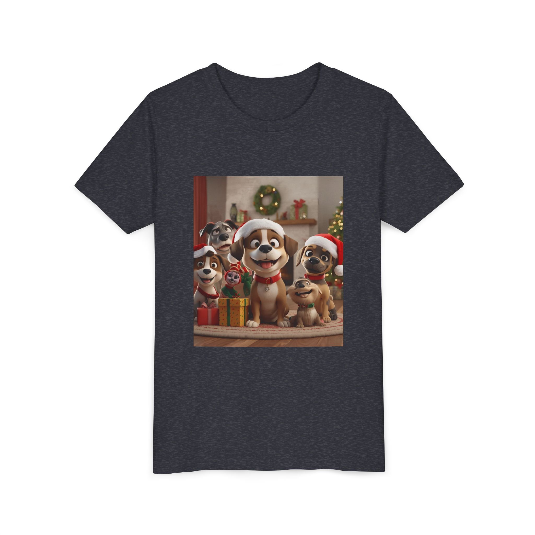 Cute Festive Christmas Dog Youth Short Sleeve Tee