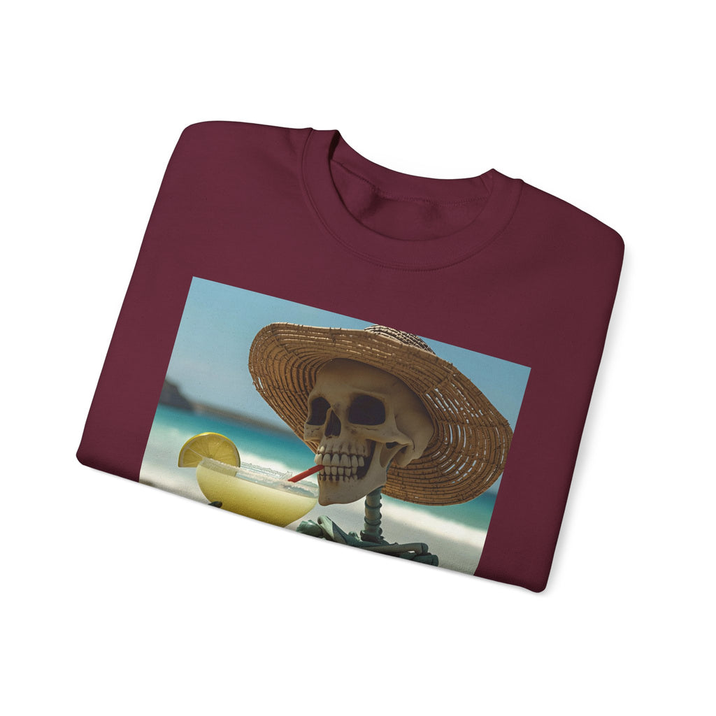 Chill Vibes Skeleton Sweatshirt - Cozy Crewneck for Halloween, Summer Parties, Beach Lovers, Unisex Gift, Casual Lounge Wear