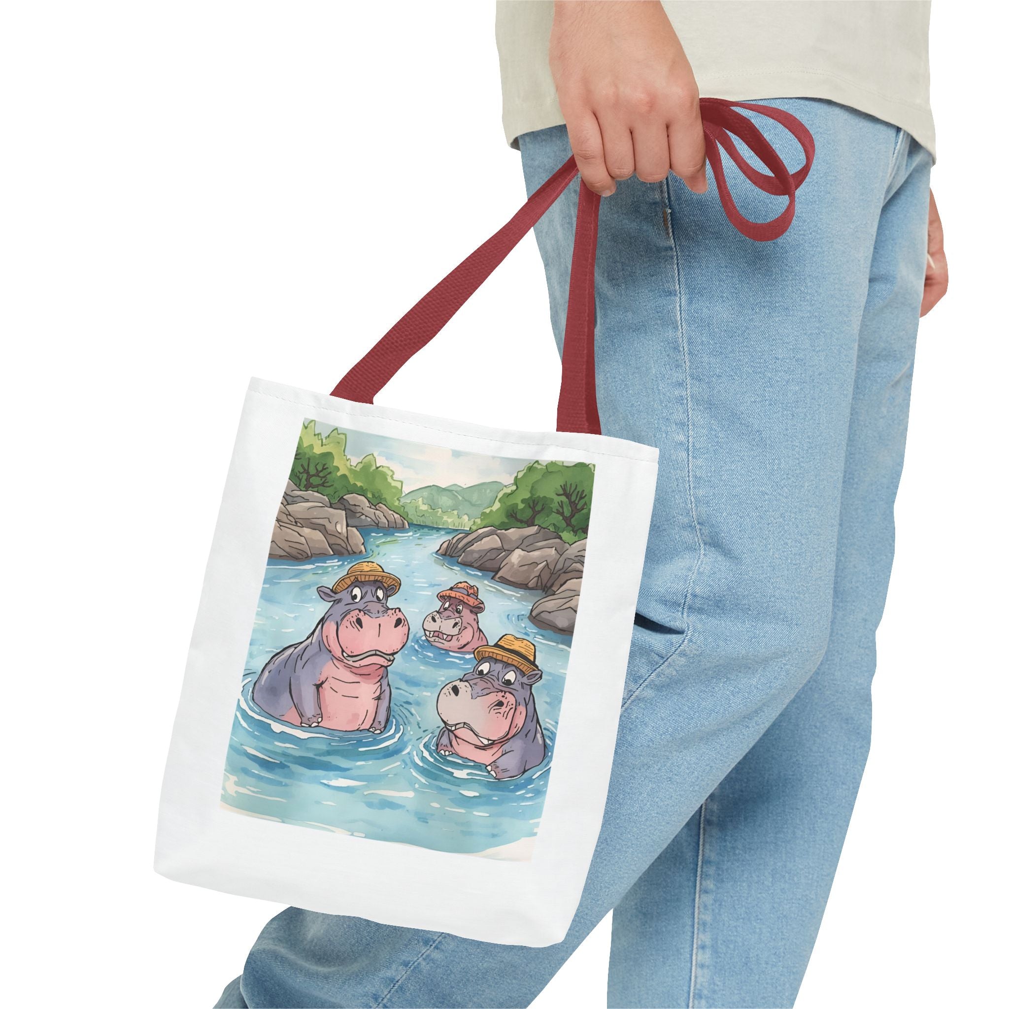 Playful Hippo Tote Bag, Fun Watercolor Tote, Animal Lover Gift, Eco-Friendly Shopping Bag, Cute Beach Bag, Summer Accessories