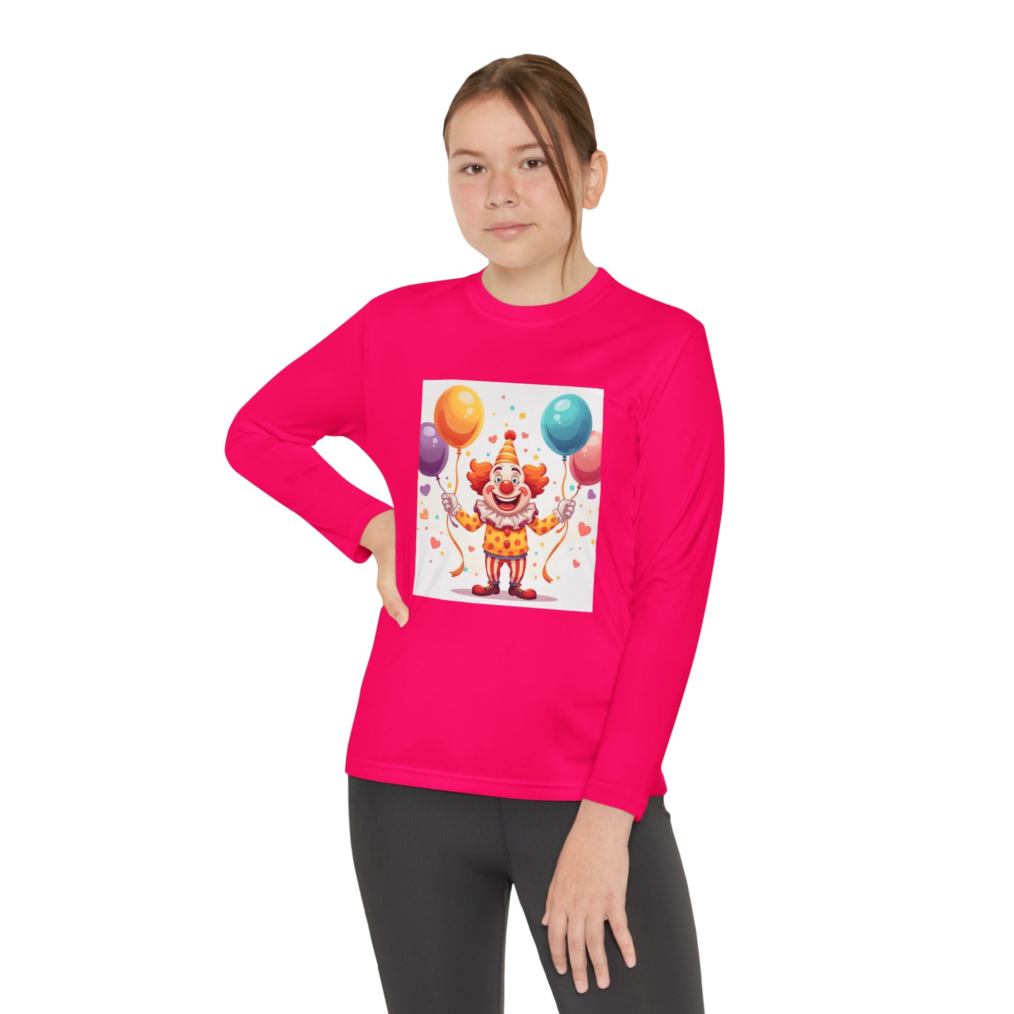 Birthday Clown With Balloons Youth Long Sleeve Competitor Tee