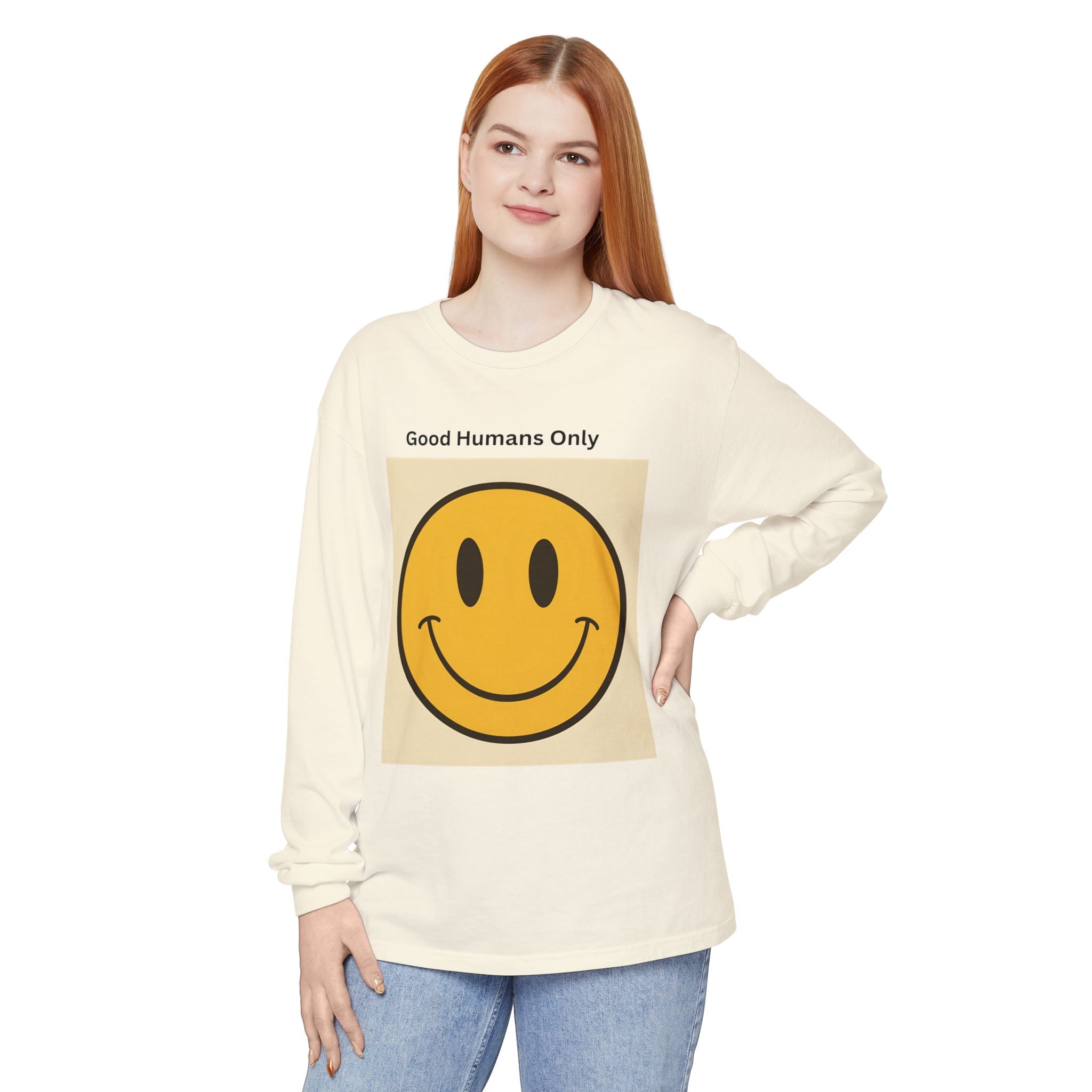 Smiley Face Unisex Garment-dyed Long Sleeve T-Shirt