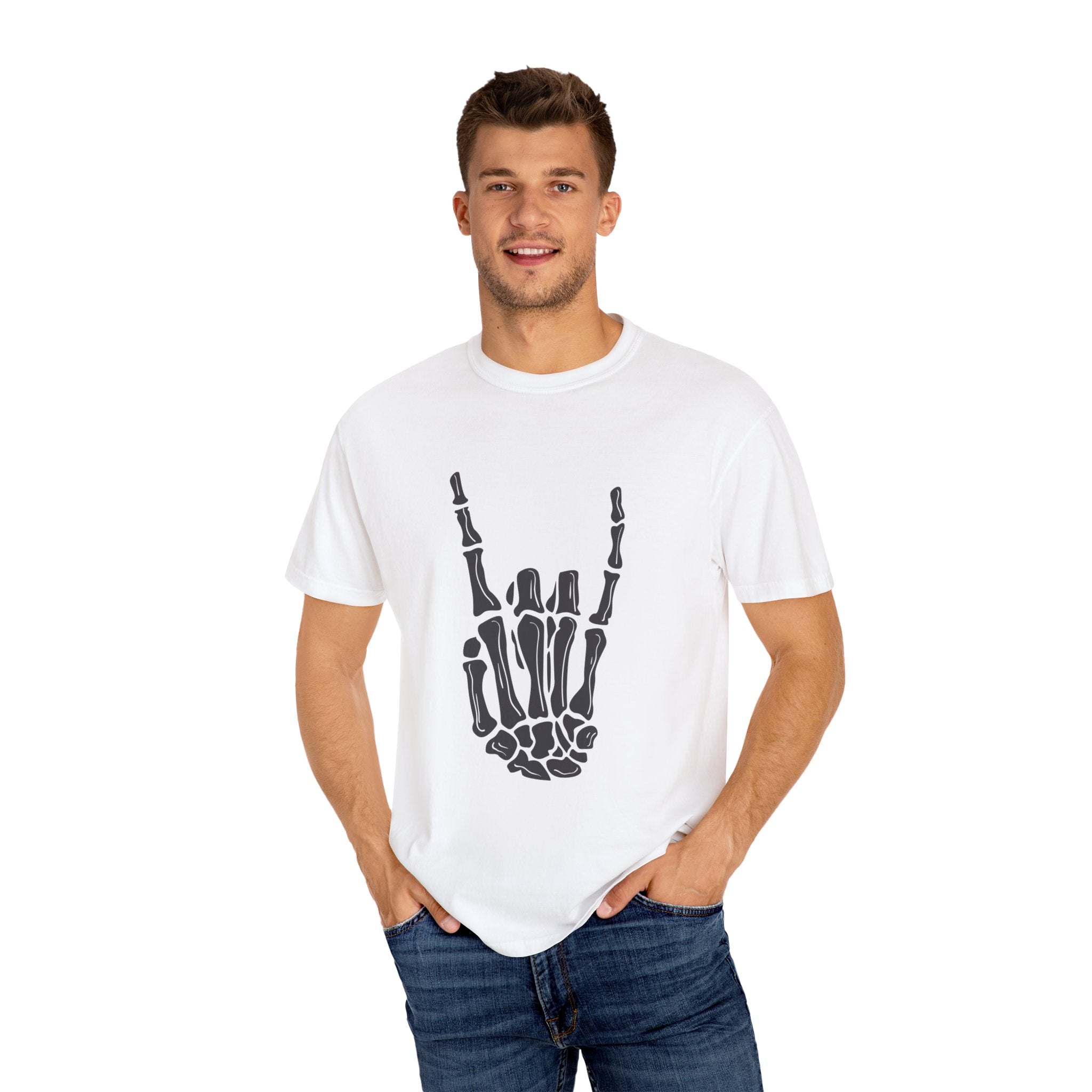 Skeleton Hand Rock On T-Shirt, Music Lover Apparel, Unisex Graphic Tee, Festival Outfit, Halloween Costume, Soft Cotton Shirt
