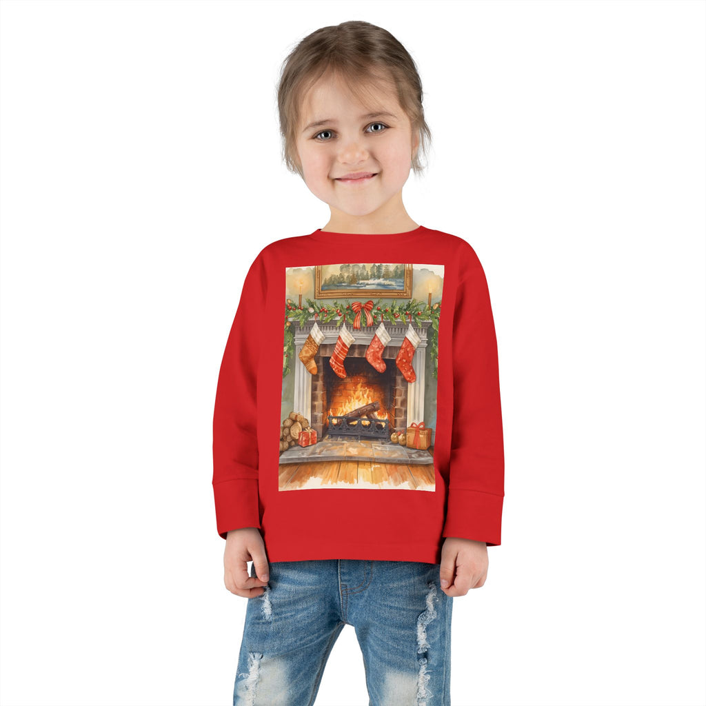 Christmas Stocking Fireplace Toddler Long Sleeve Tee