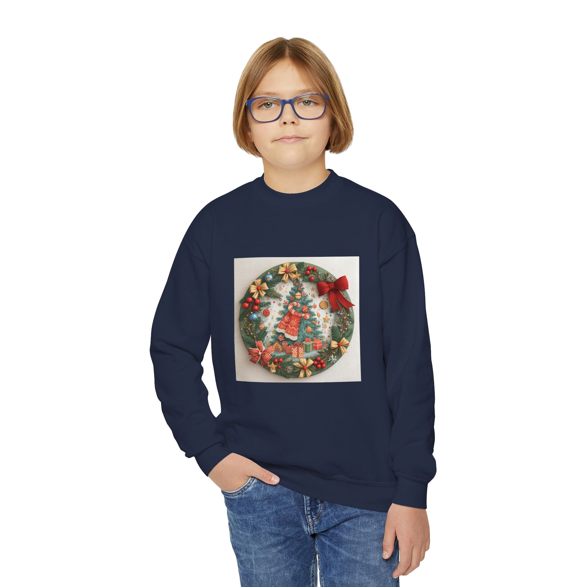 Christmas Wreath Youth Crewneck Sweatshirt