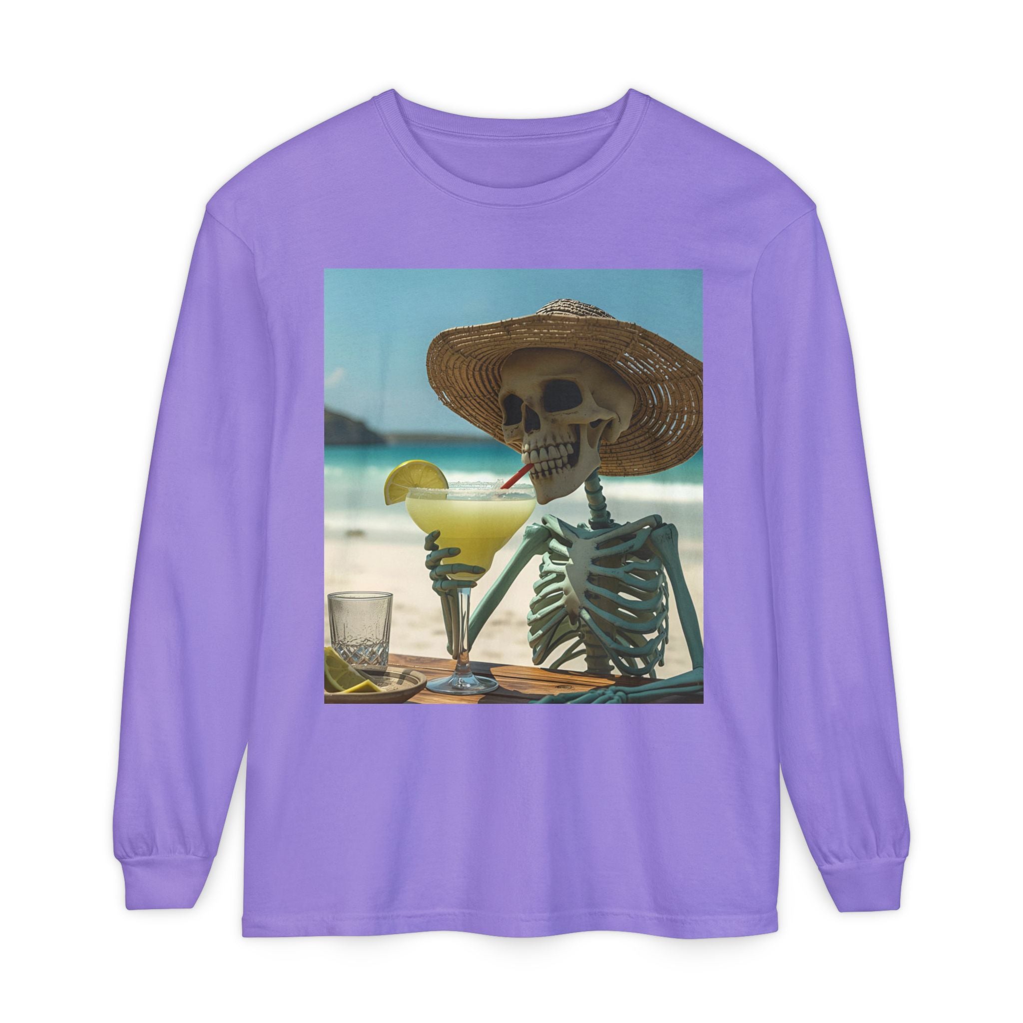 Chill Vibes Skeleton Unisex Garment-dyed Long Sleeve T-Shirt