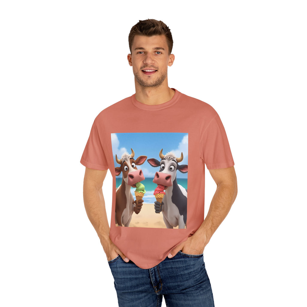 Cute Cow Ice Cream T-Shirt, Fun Summer Tee, Animal Lover Gift, Unisex Casual Top, Beach Vibes Apparel, Cute Gift for Friends