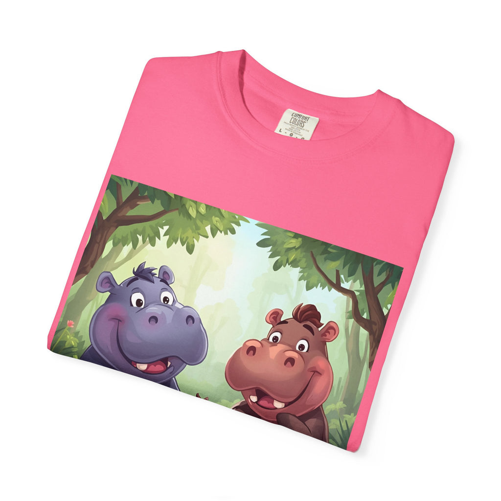 Cute Hippo Family T-Shirt, Unisex Garment-Dyed Tee, Animal Lovers Gift, Kids & Adults, Birthday, Family Reunion, Casual Wear