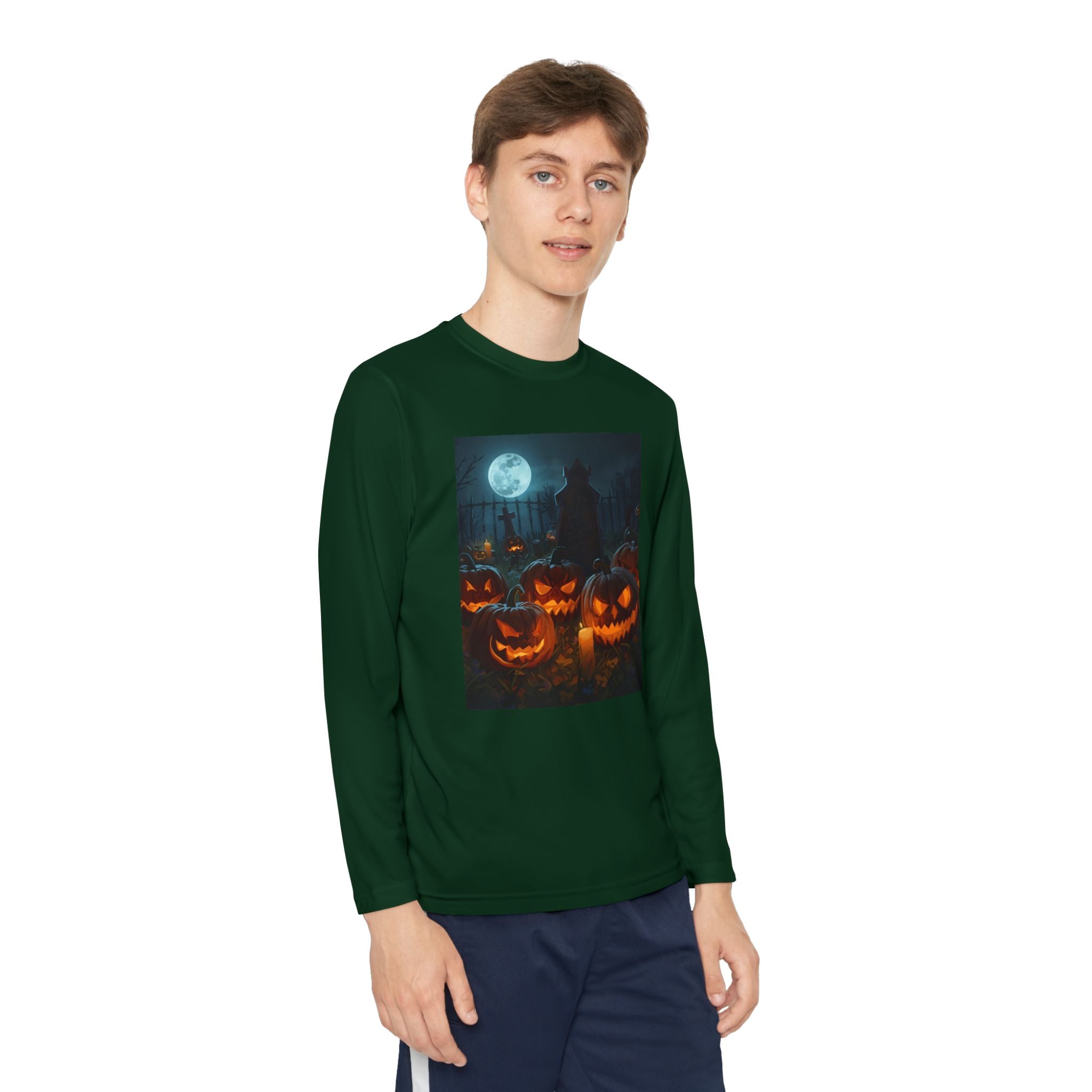Spooky Halloween Pumpkin Youth Long Sleeve Competitor Tee