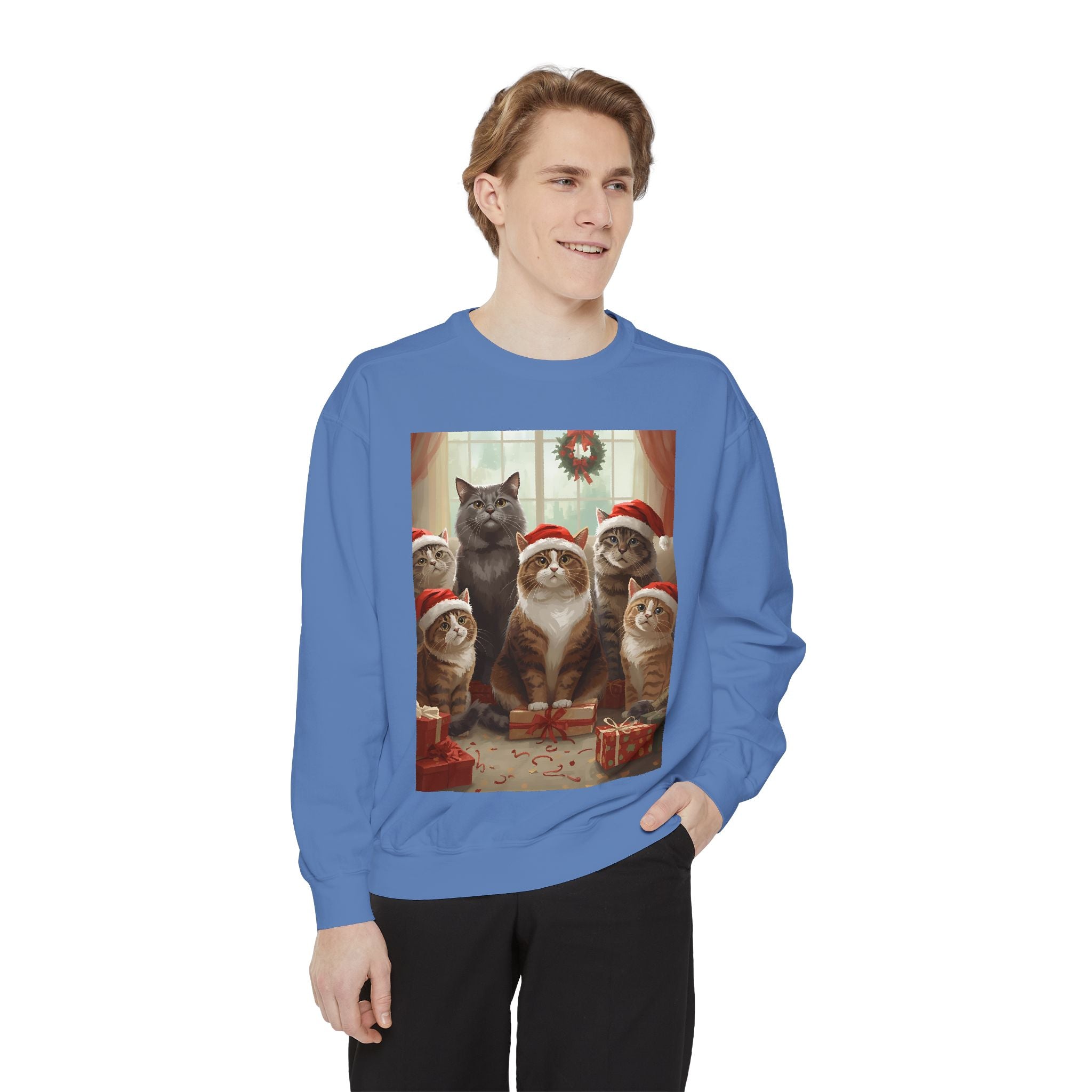 Cozy Holiday Cat Sweatshirt, Festive Sweatshirt for Cat Lovers, Christmas Gift for Pet Owners, Cute Cat Apparel, Winter Wardrobe Essential