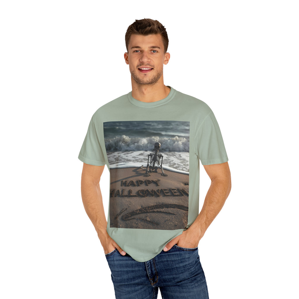 Halloween Beach Skeleton Vibes Unisex T-Shirt, Spooky Summer Tee, Fun Halloween Shirt, Beachwear, Casual Halloween Outfit