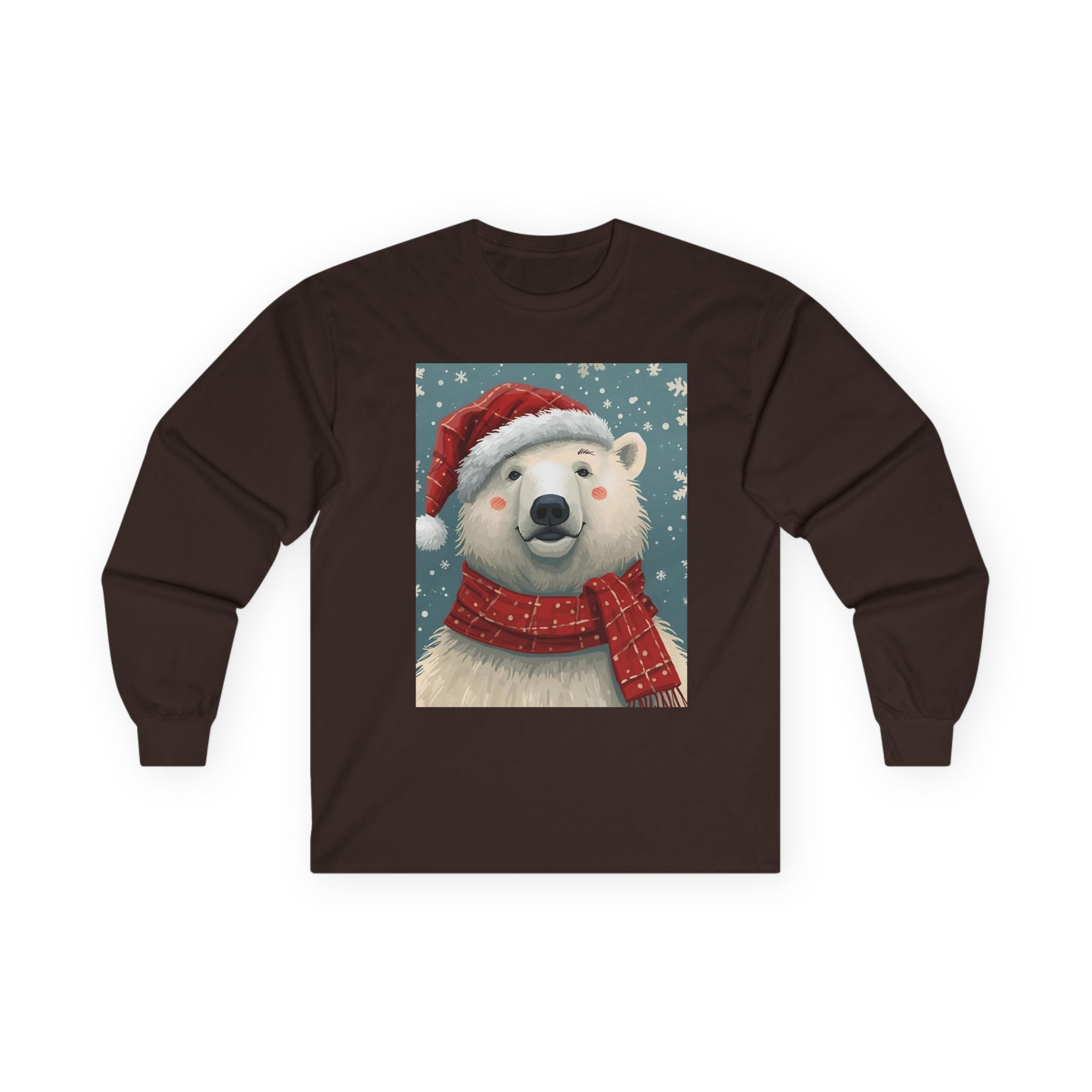 Christmas Polar Bear Long Sleeve Tee, Unisex Long Sleeve Shirt, Holiday Attire, Winter Wear, Cute Animal Apparel, Gift for Him and Her