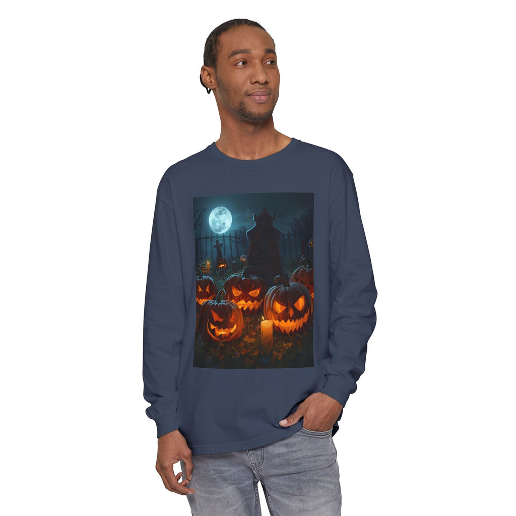 Scary Halloween Pumpkin Unisex Garment-dyed Long Sleeve T-Shirt