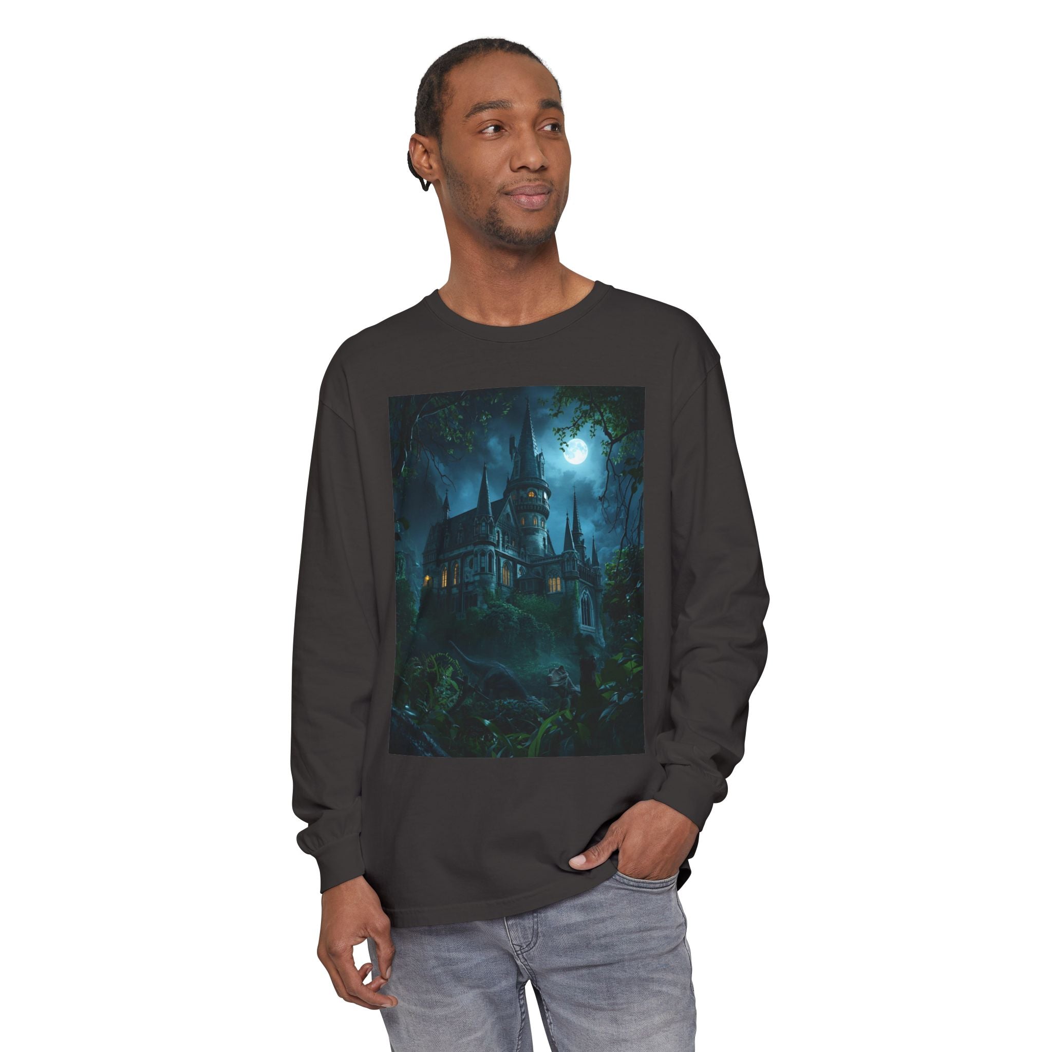 Mystical Night Scene Unisex Garment-dyed Long Sleeve T-Shirt