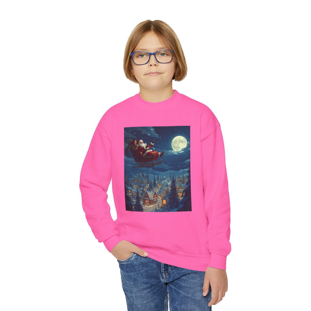 Christmas Santa Sleigh Youth Crewneck Sweatshirt