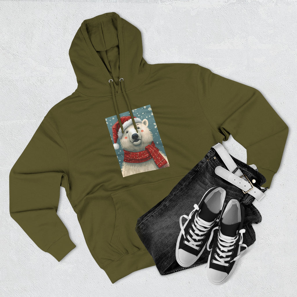 Cozy Polar Bear Holiday Hoodie, Winter Fleece Sweatshirt, Christmas Gift, Cute Animal Hoodie, Festive Apparel, Seasonal Wear