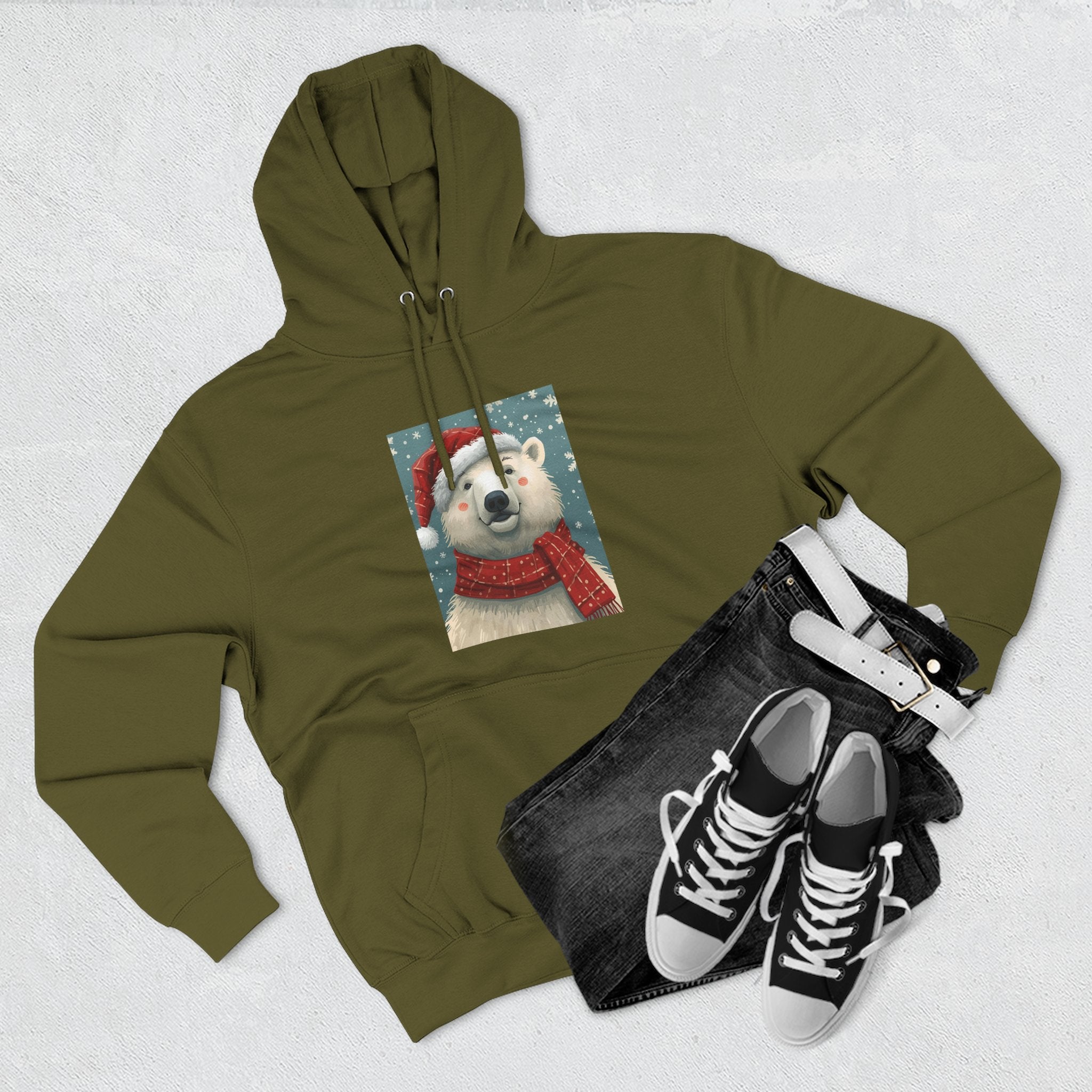 Cozy Polar Bear Holiday Hoodie, Winter Fleece Sweatshirt, Christmas Gift, Cute Animal Hoodie, Festive Apparel, Seasonal Wear