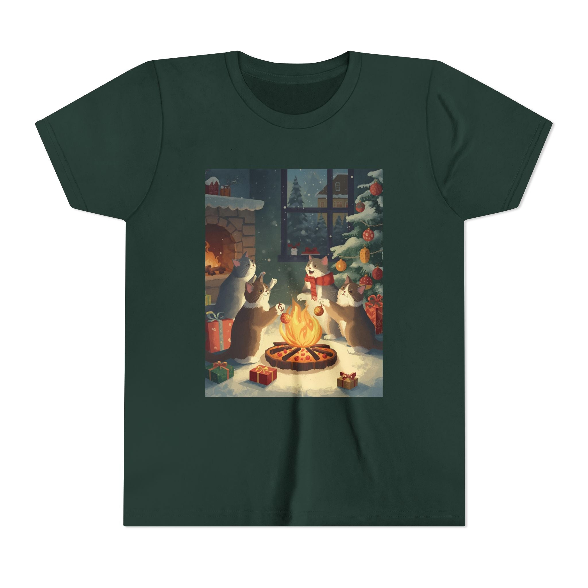 Cozy Christmas Youth Tee, Festive Graphic Short Sleeve Shirt, Holiday Charm for Kids, Cute Gift for Thanksgiving, Winter Gatherings