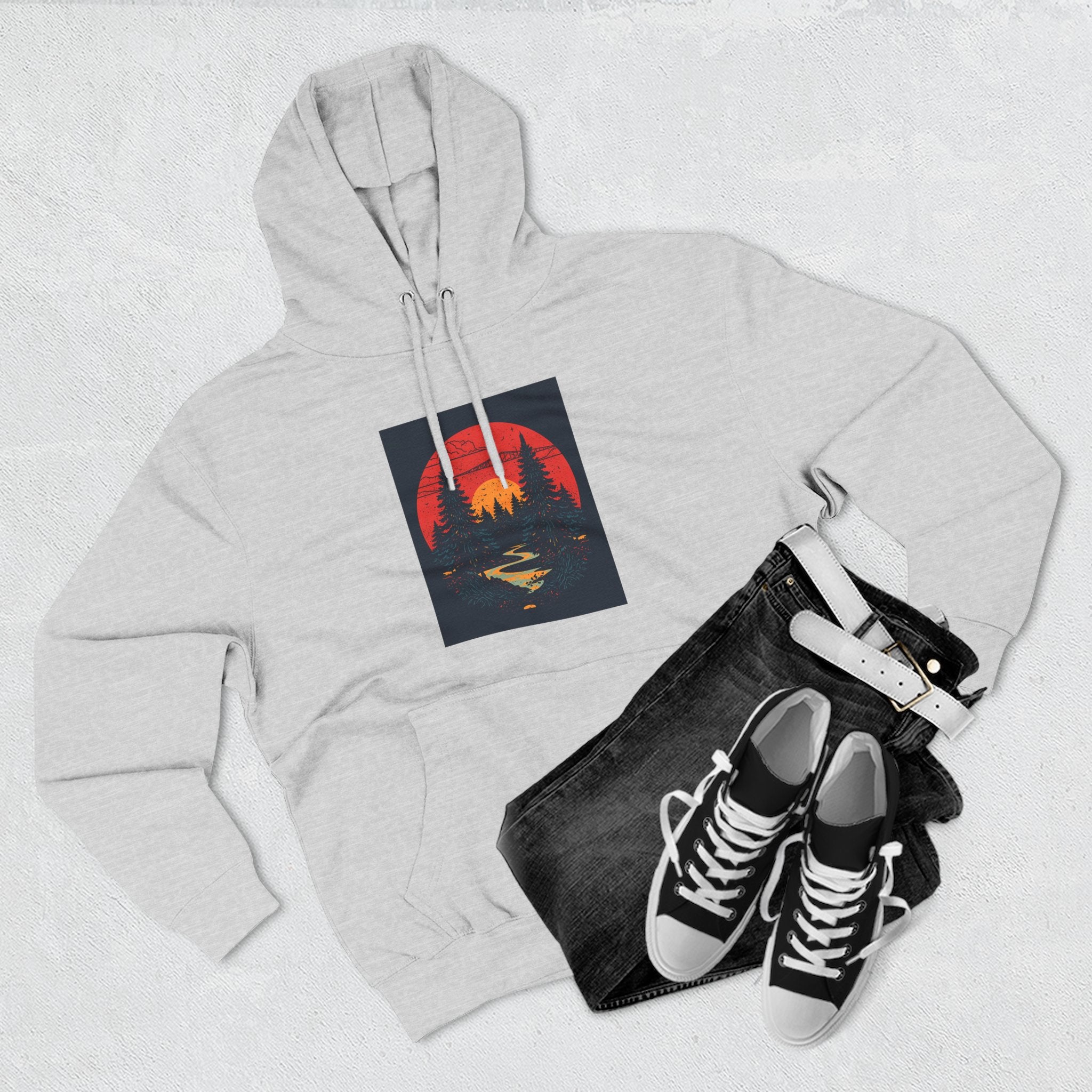 Cozy Nature Sunset Hoodie, Graphic Fleece Sweatshirt, Outdoor Apparel, Fall Fashion, Gift for Nature Lovers, Winter Wear