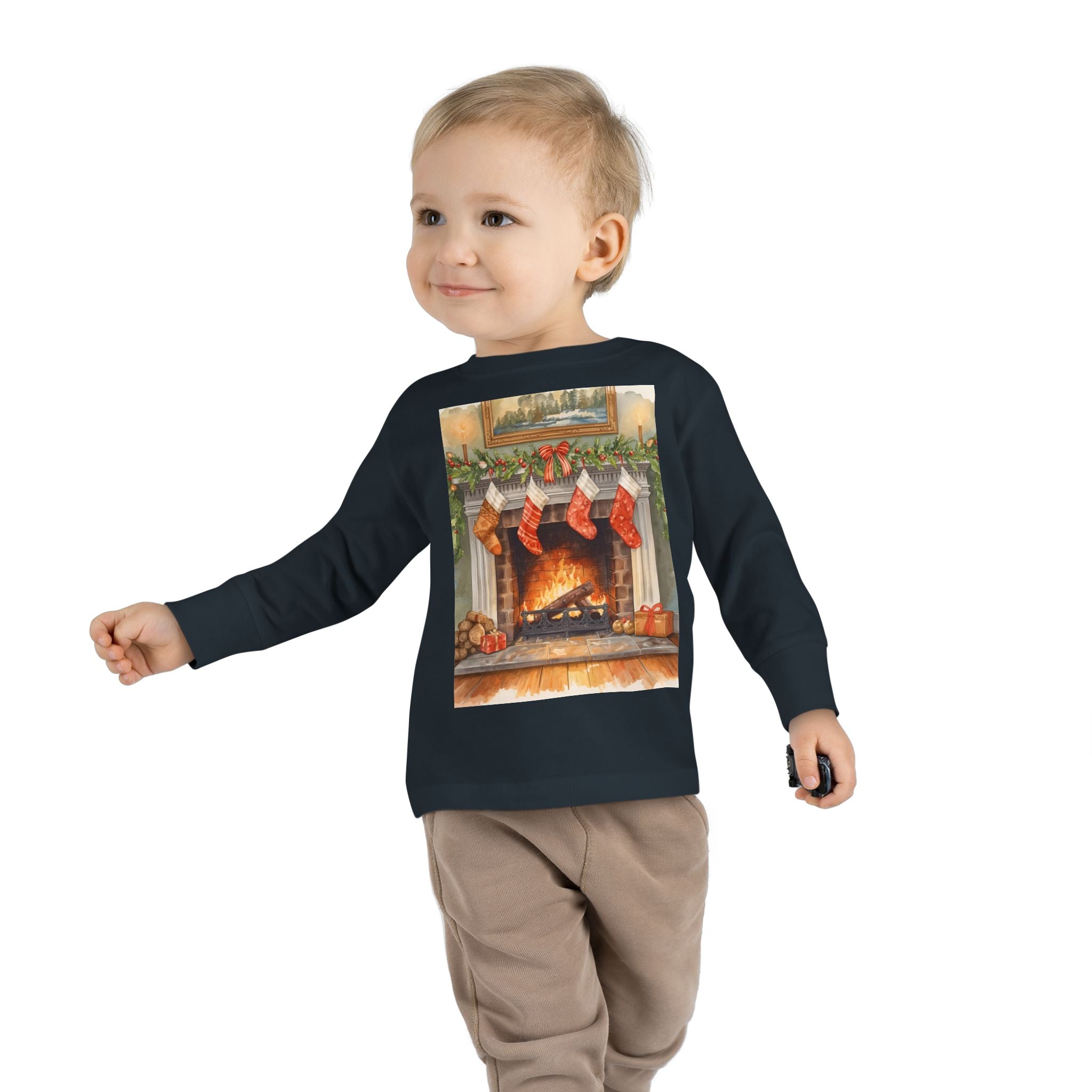 Christmas Stocking Fireplace Toddler Long Sleeve Tee
