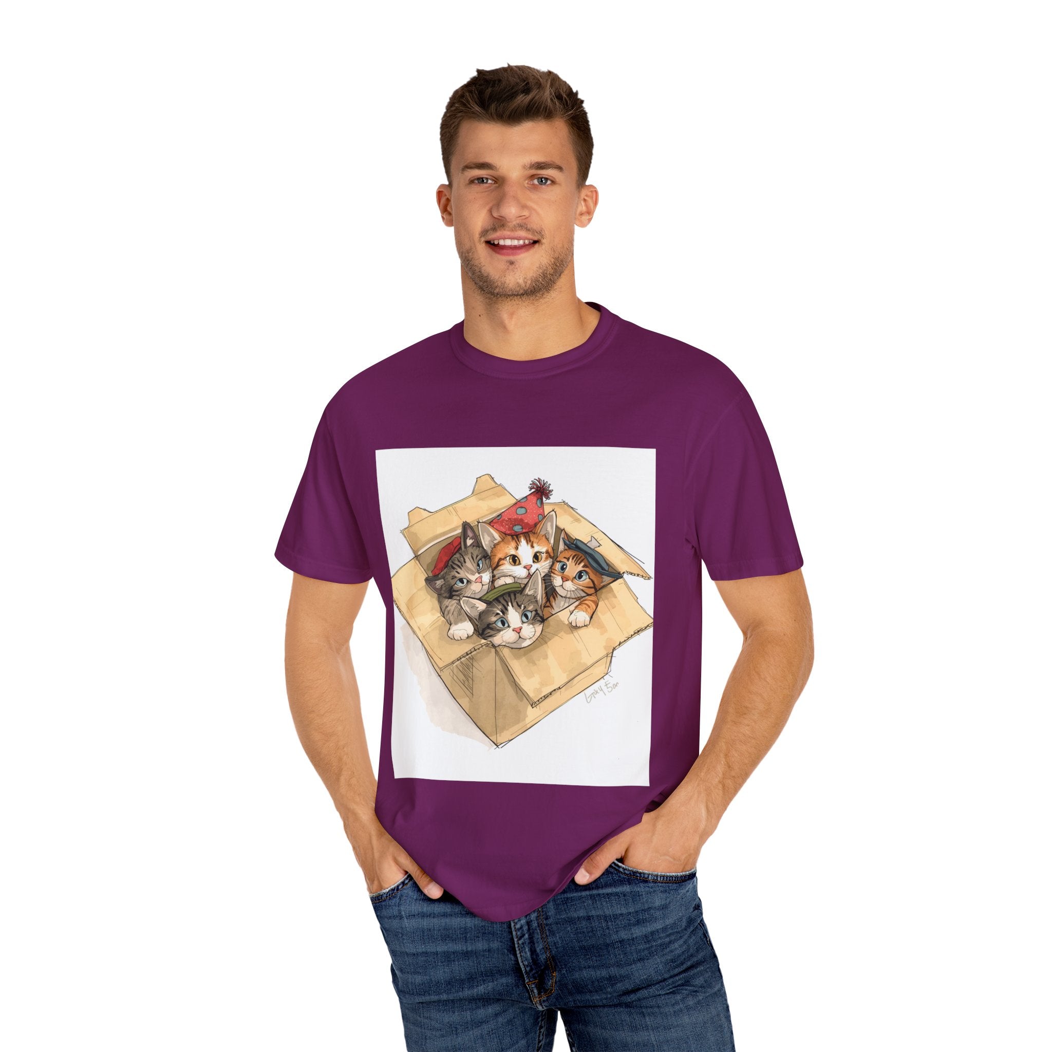 Cute Kittens In Box Unisex Garment-Dyed T-shirt