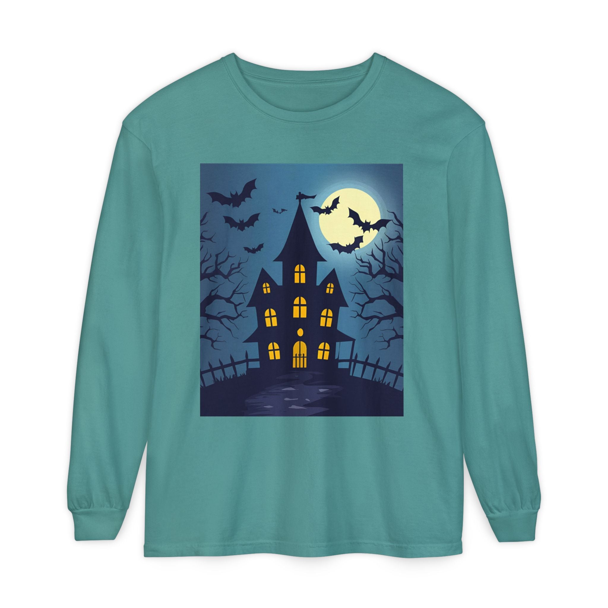 Haunted House Long Sleeve T-Shirt | Halloween Apparel, Fall Fashion, Spooky Shirt, Unisex Tee, Ghostly Vibes