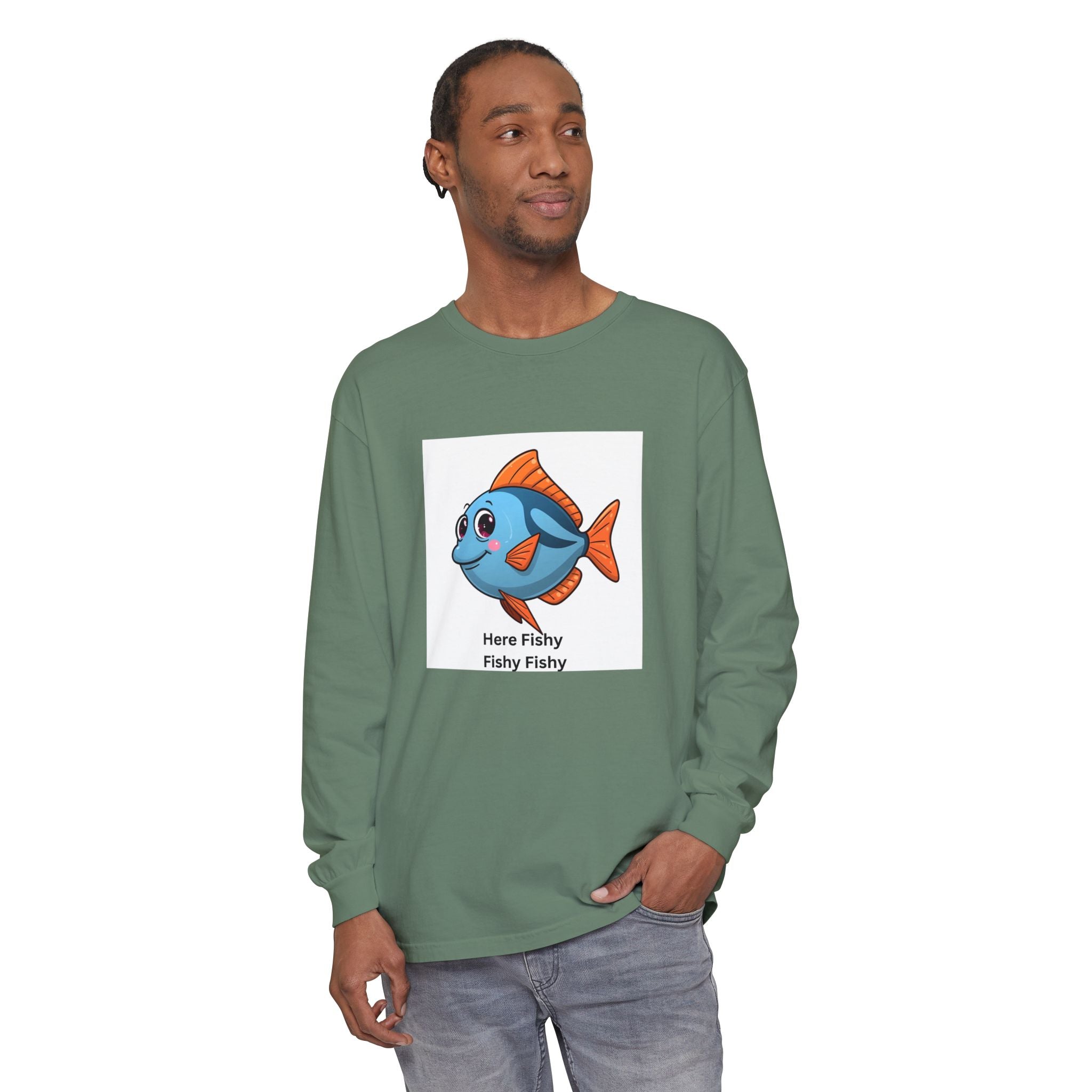 Here Fish Fishy Fishy Unisex Garment-dyed Long Sleeve T-Shirt