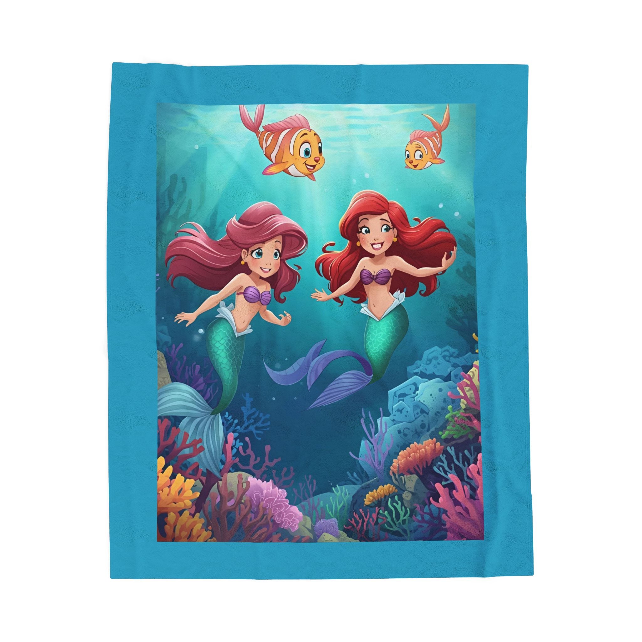 Mermaid Adventure Velveteen Plush Blanket | Kids' Bedtime Companion, Cozy Throw, Unique Gift, Nursery Decor, Under the Sea