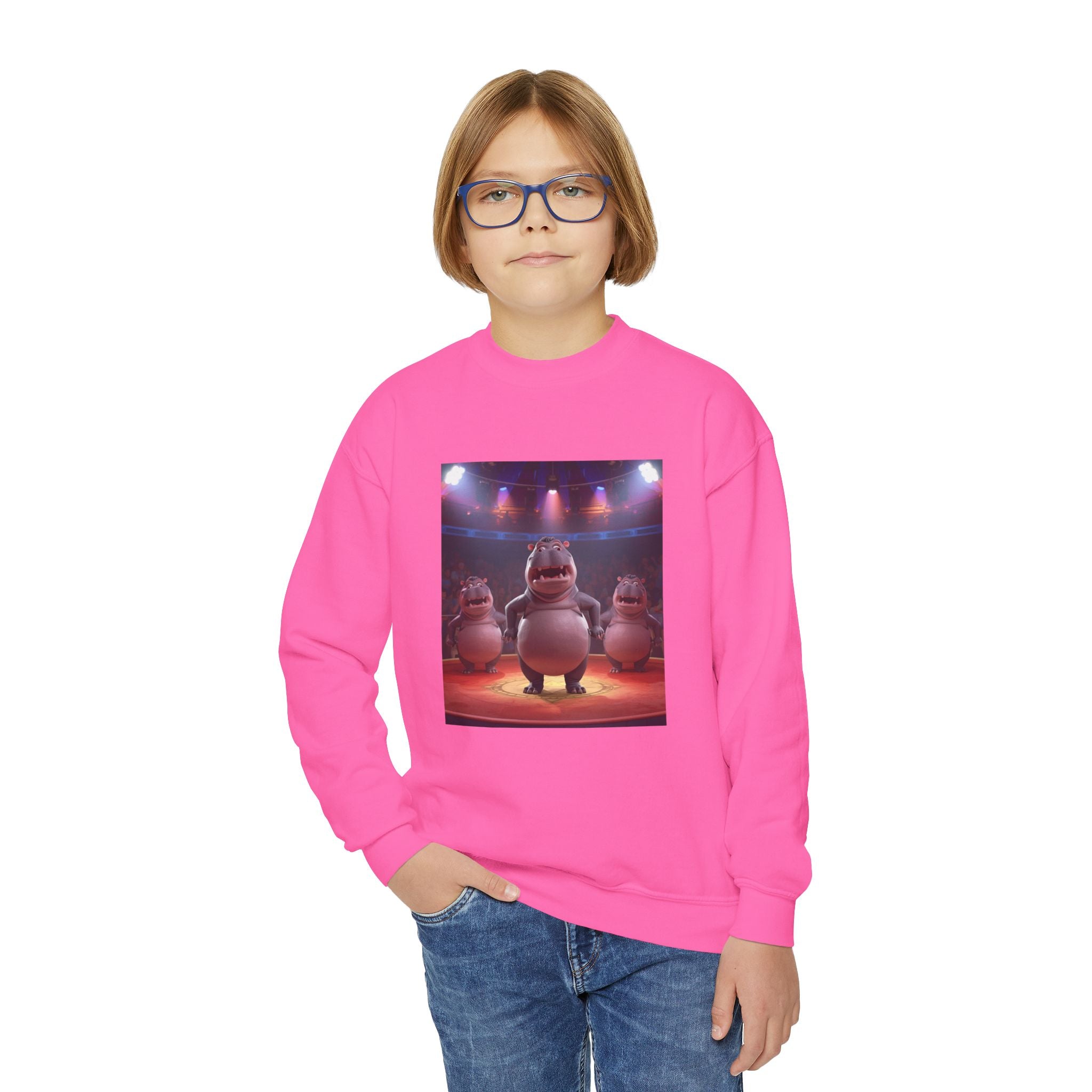 Hippo Funny Youth Crewneck Sweatshirt