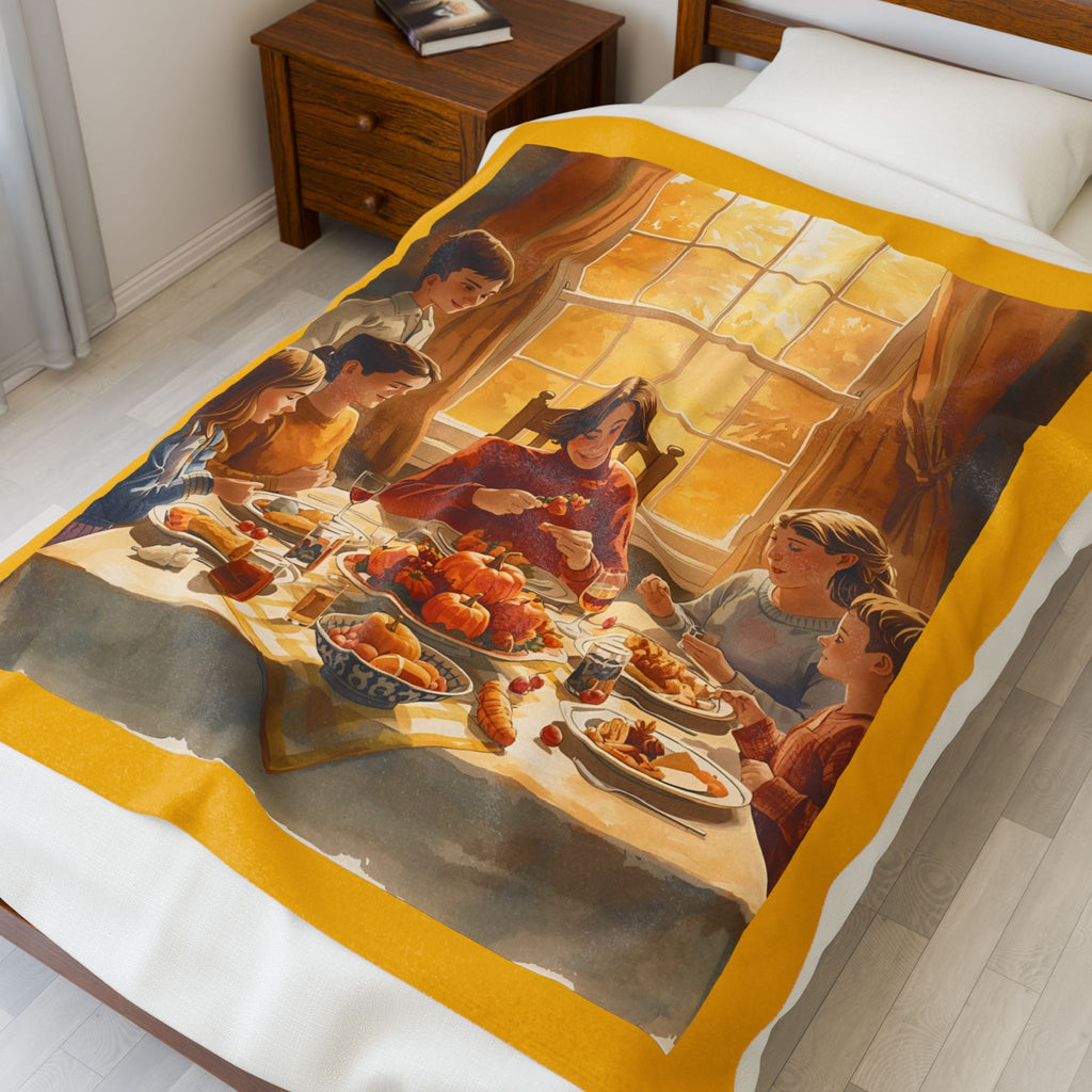 Thankful Family Dinner Velveteen Plush Blanket
