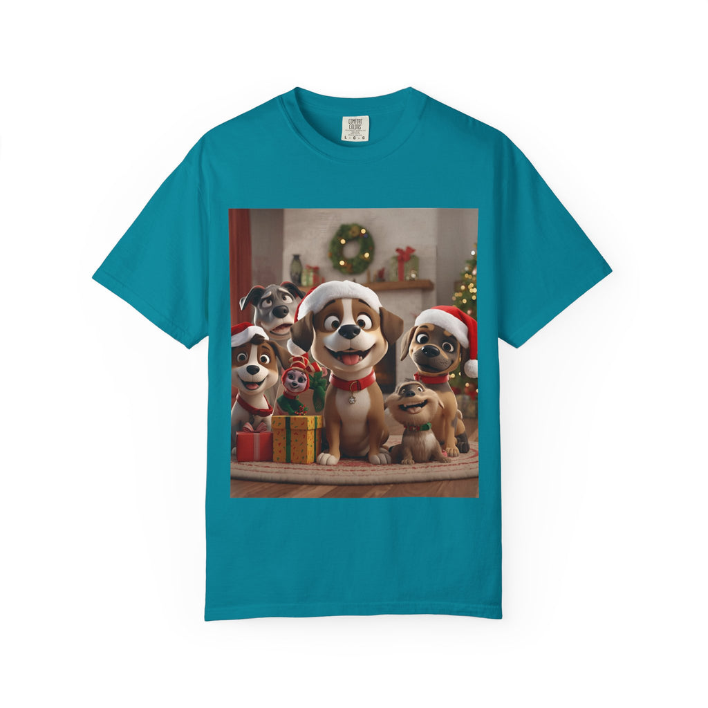 Cute Christmas Festive Dog Lovers T-Shirt | Unisex Garment-Dyed Tee for Dog Enthusiasts | Holiday Gift, Christmas Apparel, Pet Lover Shirt