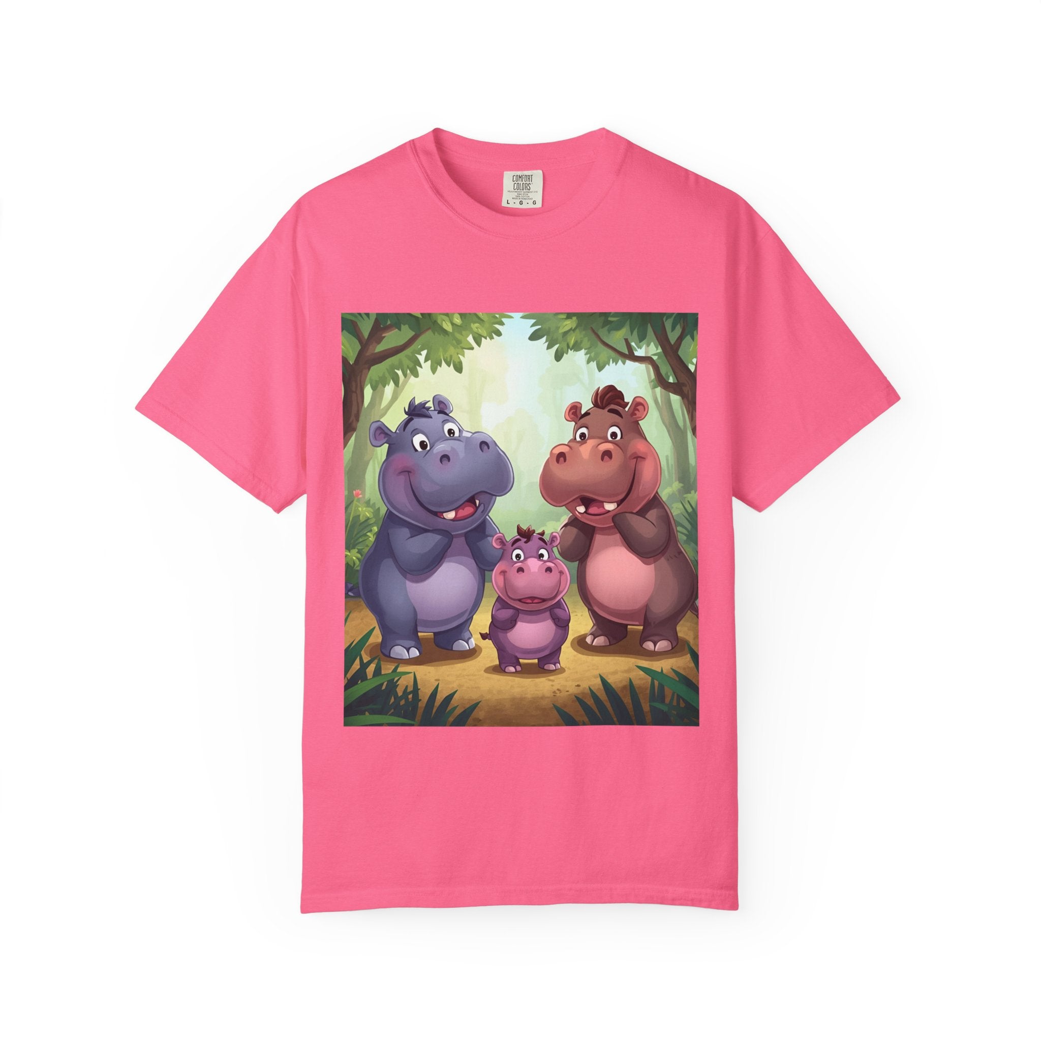 Cute Hippo Family T-Shirt, Unisex Garment-Dyed Tee, Animal Lovers Gift, Kids & Adults, Birthday, Family Reunion, Casual Wear