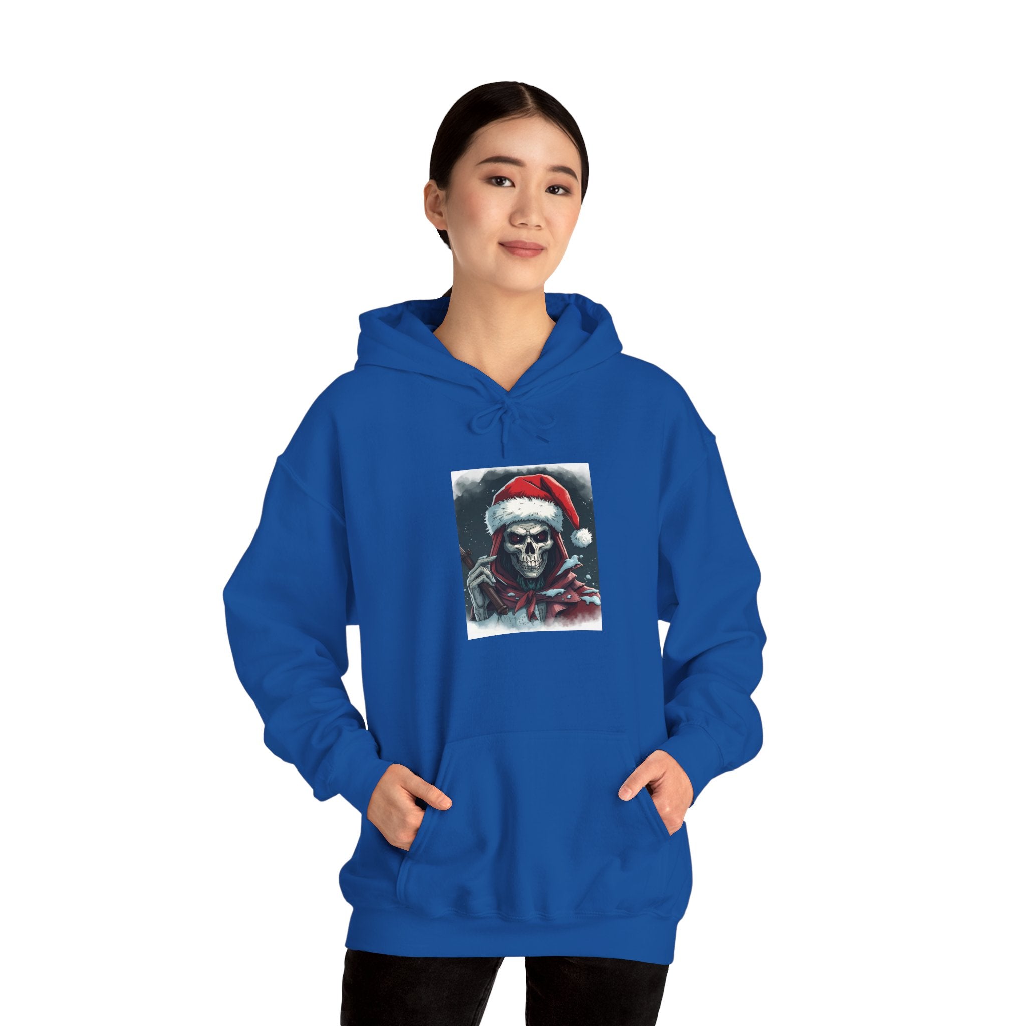 Santa Skull Hoodie, Unisex Heavy Blend Sweatshirt, Halloween Christmas Gift, Cozy Holiday Apparel, Unique Graphic Sweatshirt