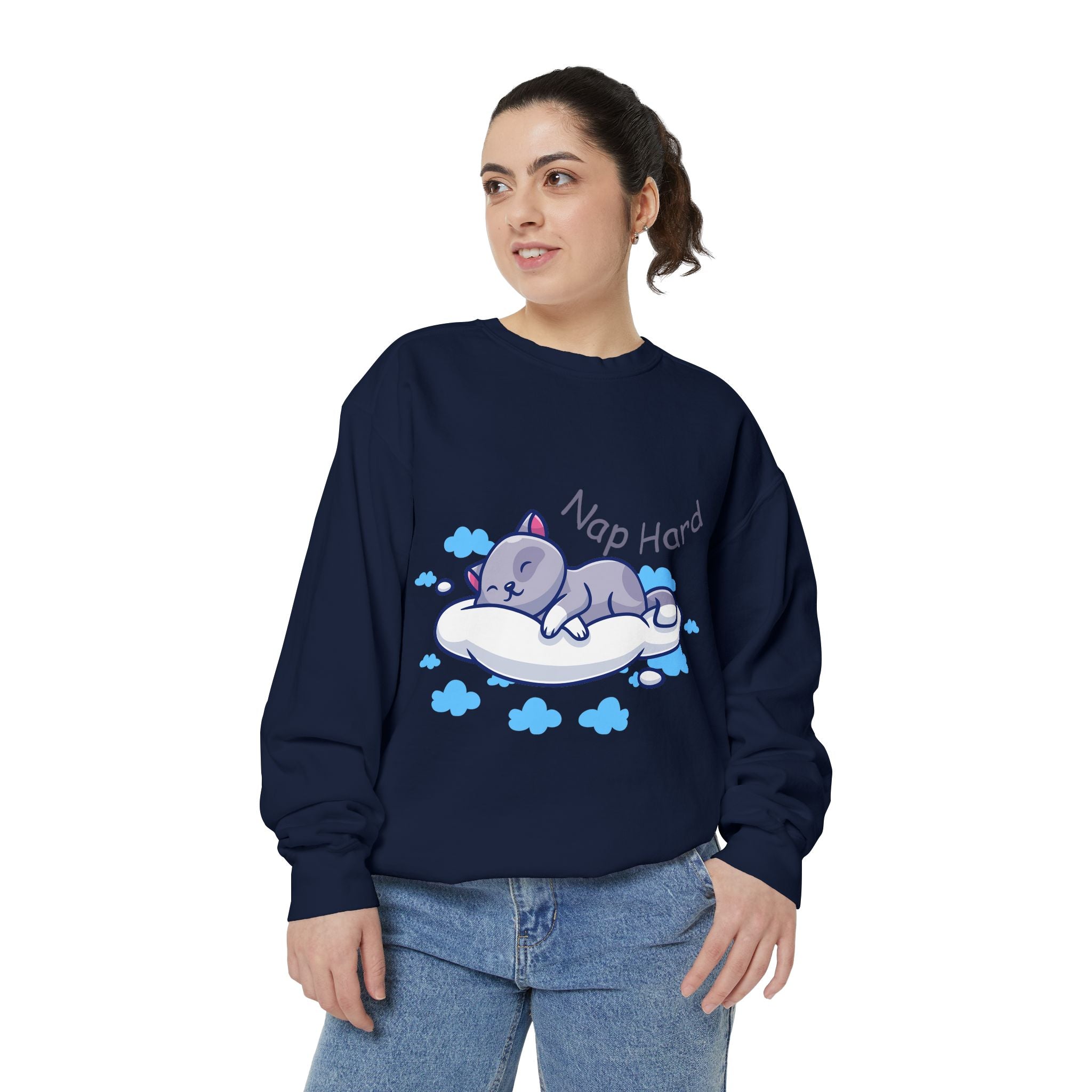 Cozy Cat Nap Hard Unisex Garment-Dyed Sweatshirt