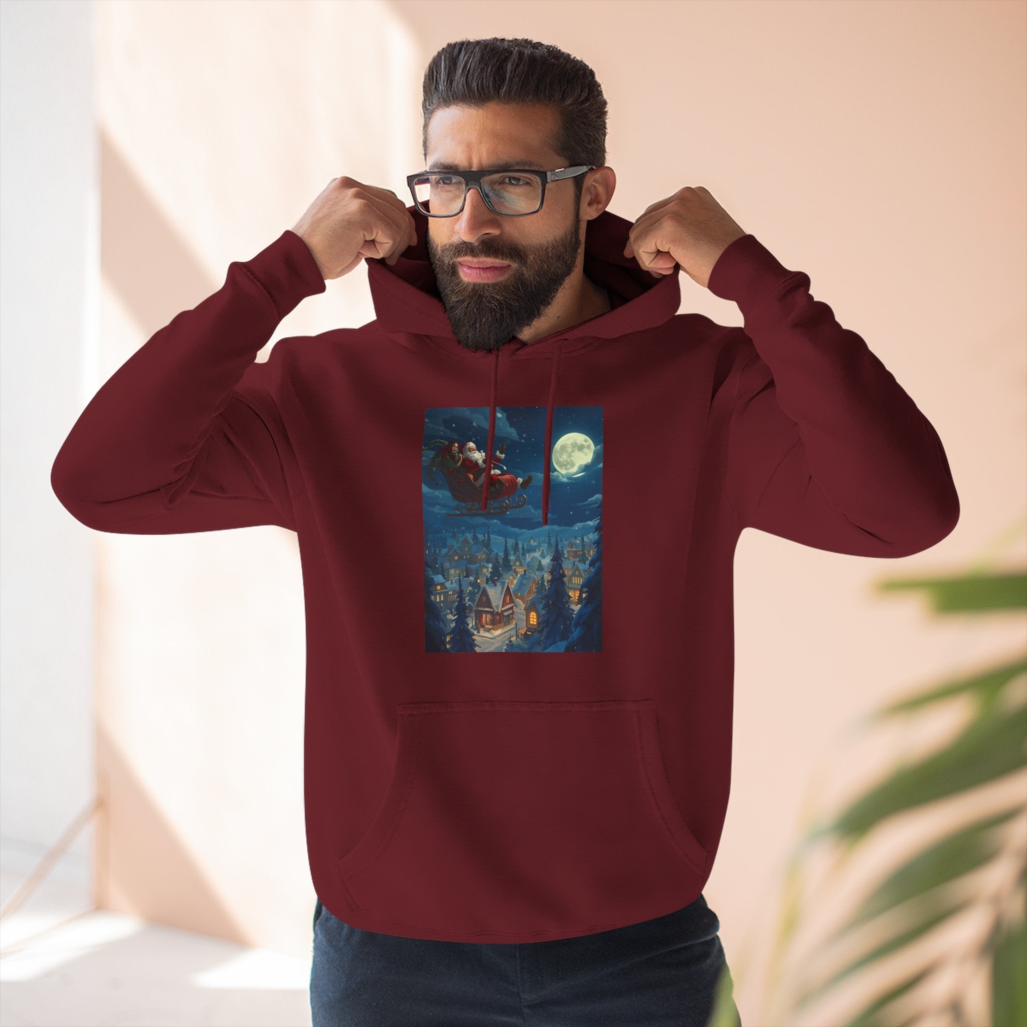 Christmas Santa Sleigh Three-Panel Fleece Hoodie