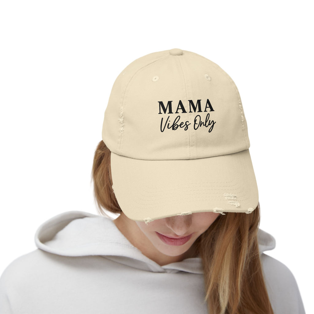 Mama Mode Mama Vibes Only Distressed Baseball Cap — Casual Motherhood Hat