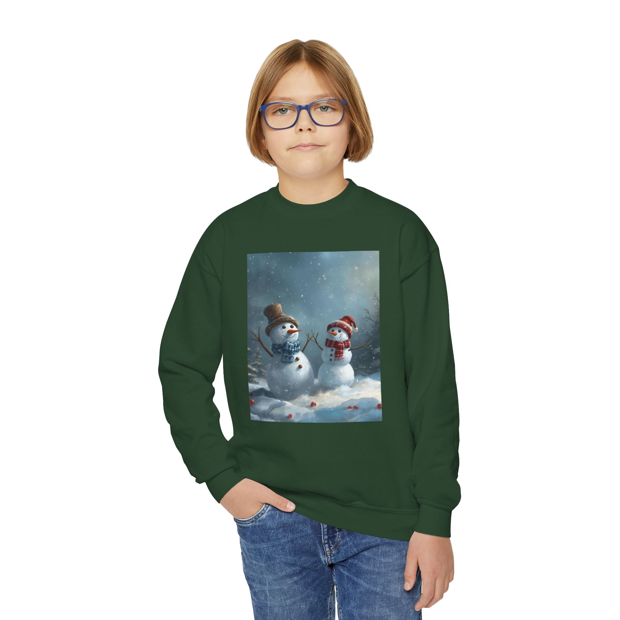 Christmas Snowman Family Youth Crewneck Sweatshirt