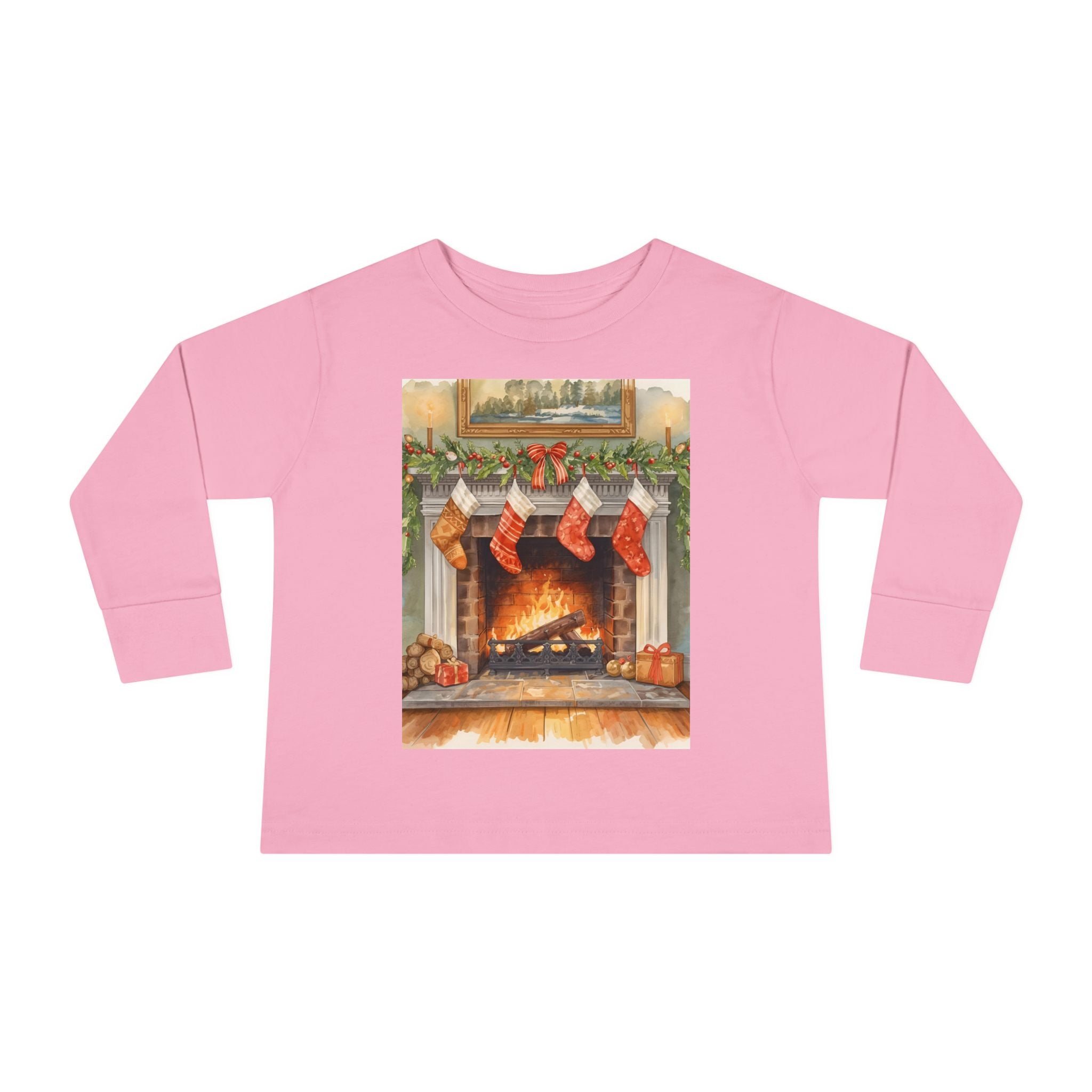 Christmas Stocking Fireplace Toddler Long Sleeve Tee