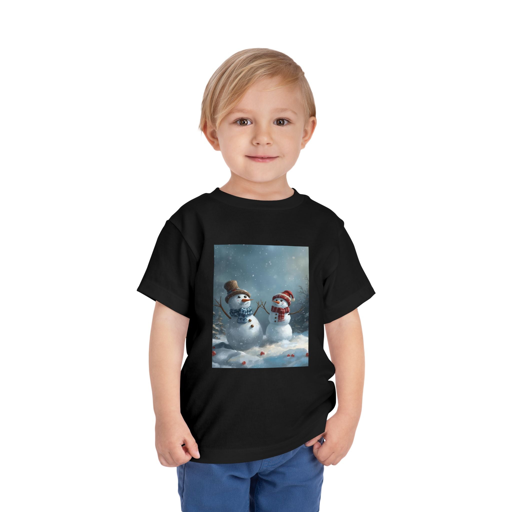Toddler Christmas Snowman Winter Theme Tee, Cute Snowman Graphic Tee, Kids Short Sleeve Shirt, Holiday Outfit, Christmas Gift