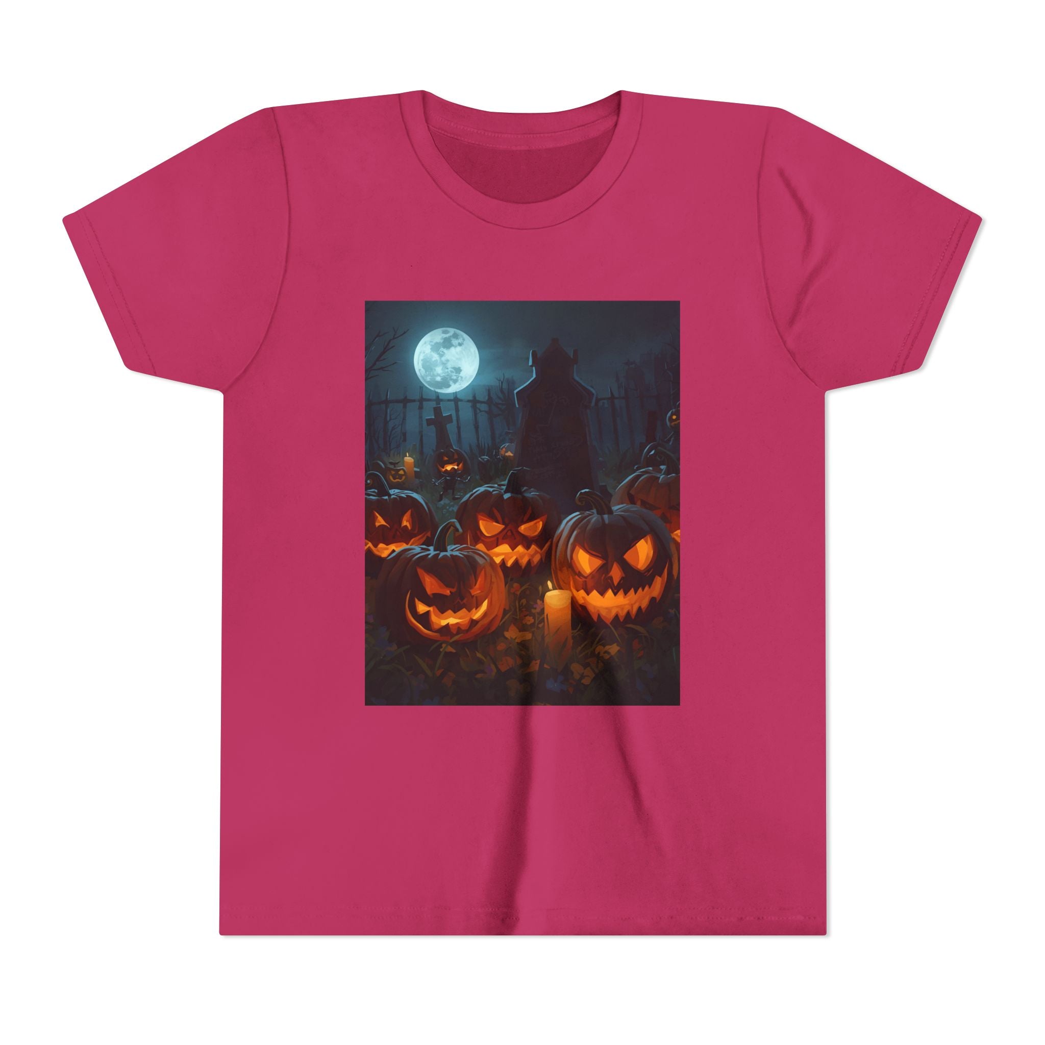 Scary Halloween Pumpkin Youth Short Sleeve Tee, Cute Halloween Shirt, Kids Costume Top, Spooky Tees, Trick or Treat Shirt
