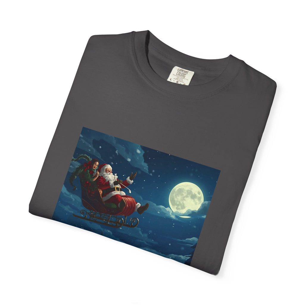 Christmas Santa Sleigh Unisex Garment-Dyed T-shirt